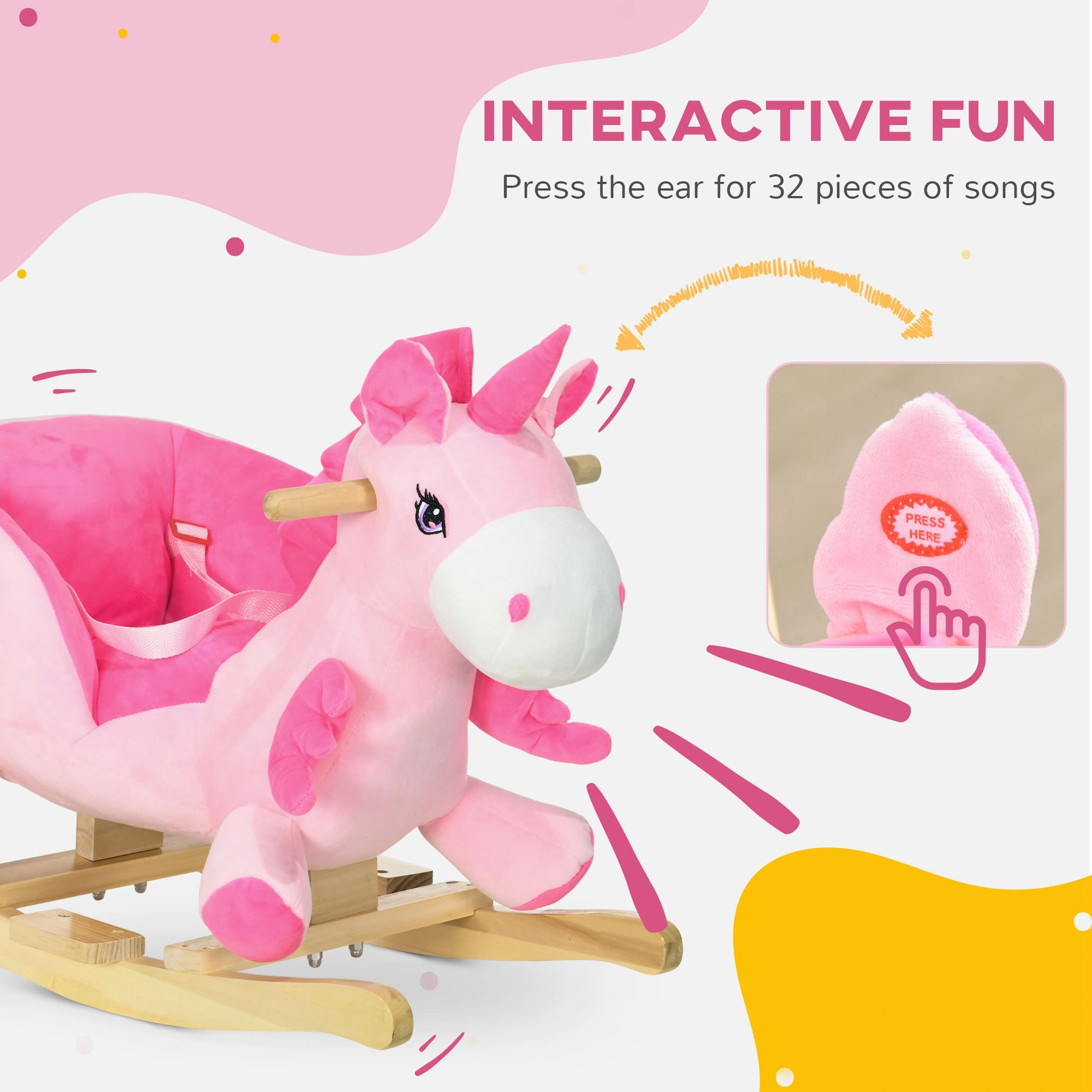 Kids Rocking Horse Toy for Toddlers, Wooden Rider Pony with Music & Lights view 3