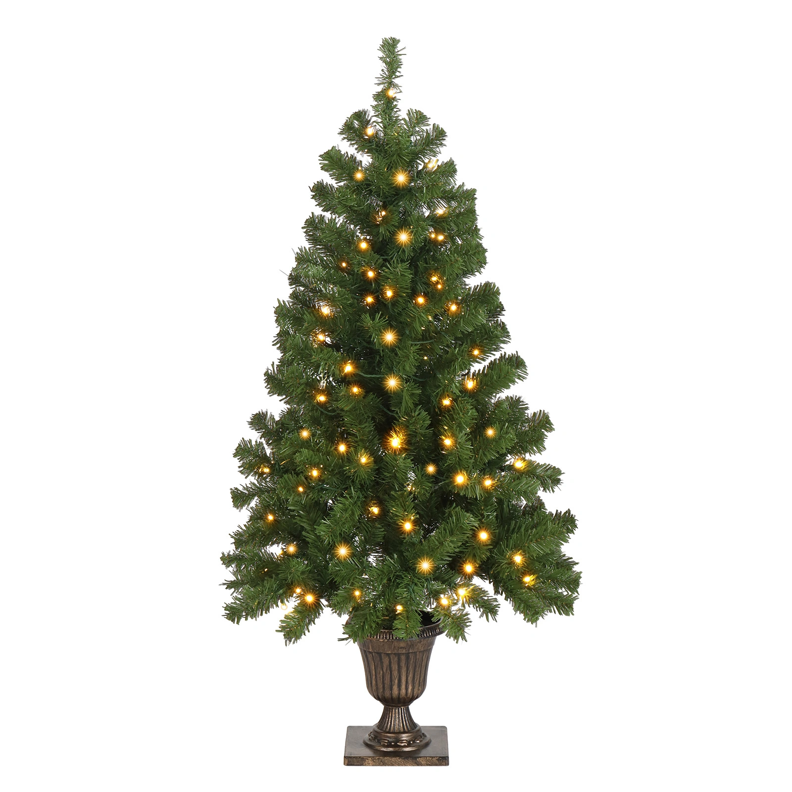 4FT Pre-Lit Artificial Christmas Tree with Trophy Base, Potted Xmas Tree, 120 Warm Lights, 211 Branch Tips, Remote Control, Green Holiday Decor for Home Office Party