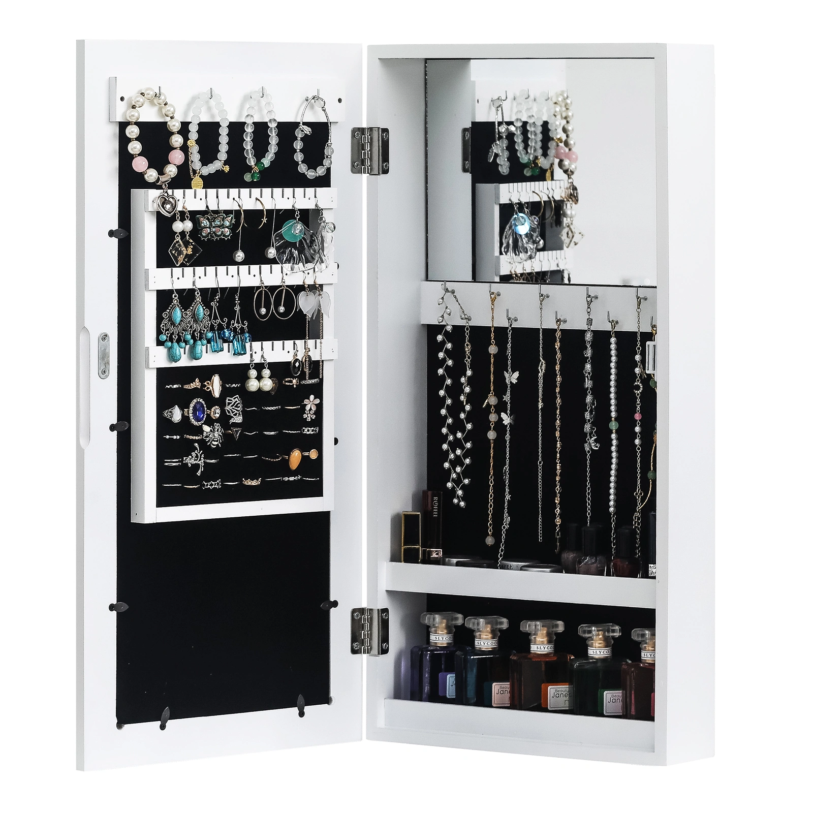 Simple PVC Wood Grain Coating Photo Storage Damp-proof Jewelry Mirror Cabinet White view 12