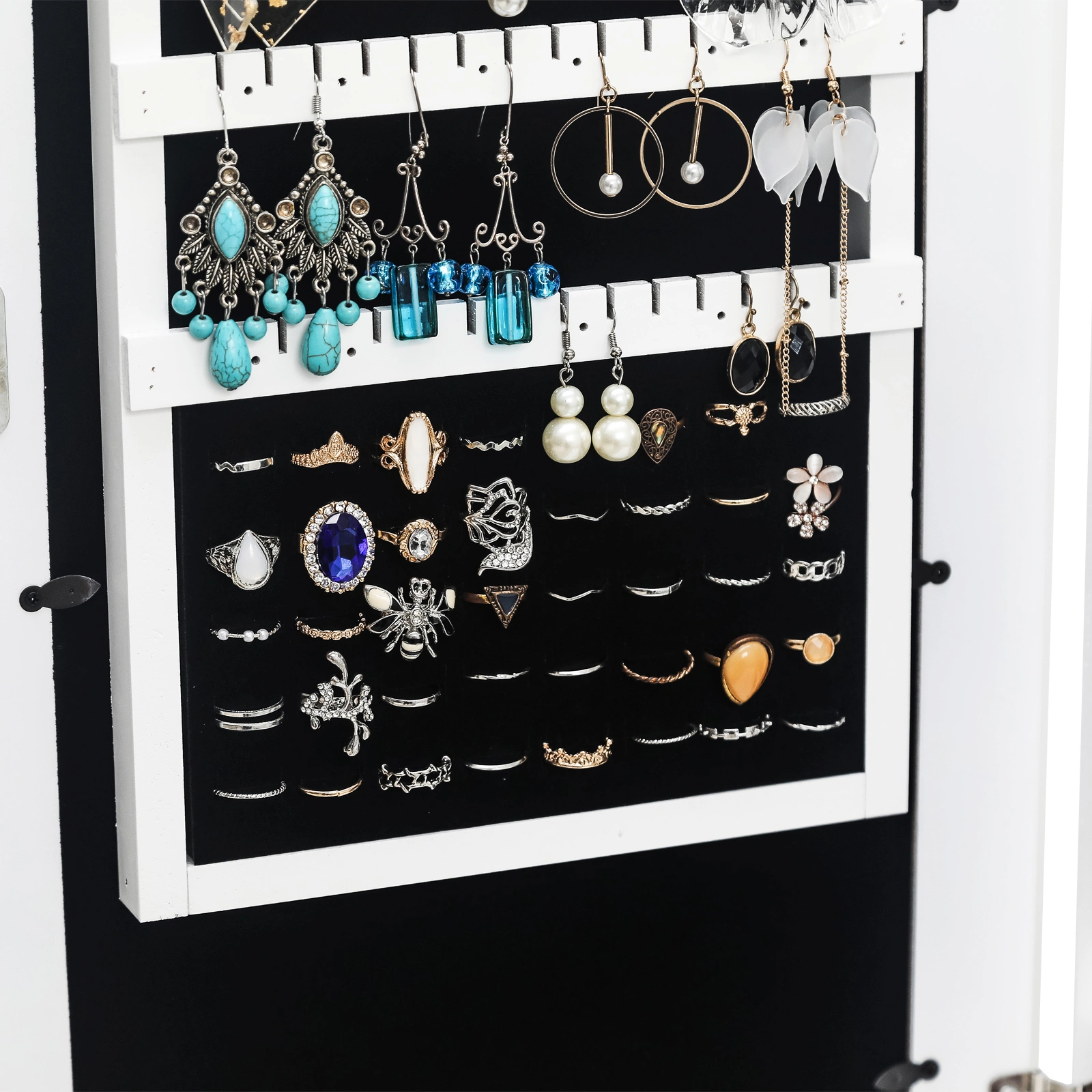 Simple PVC Wood Grain Coating Photo Storage Damp-proof Jewelry Mirror Cabinet White view 13