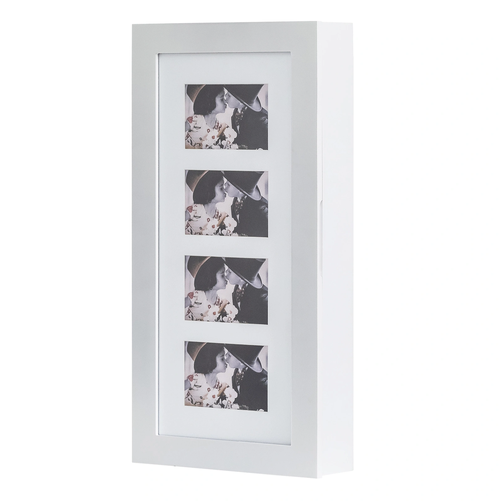 Simple PVC Wood Grain Coating Photo Storage Damp-proof Jewelry Mirror Cabinet White view 2