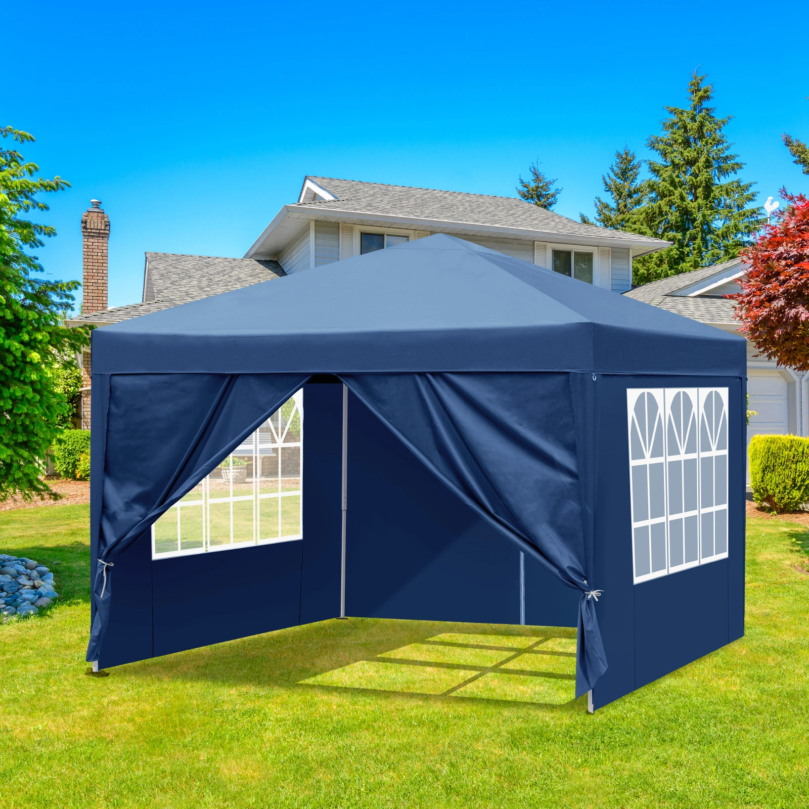 3 x 3m Two Doors & Two Windows Practical Waterproof Right-Angle Folding Tent Blue view 21