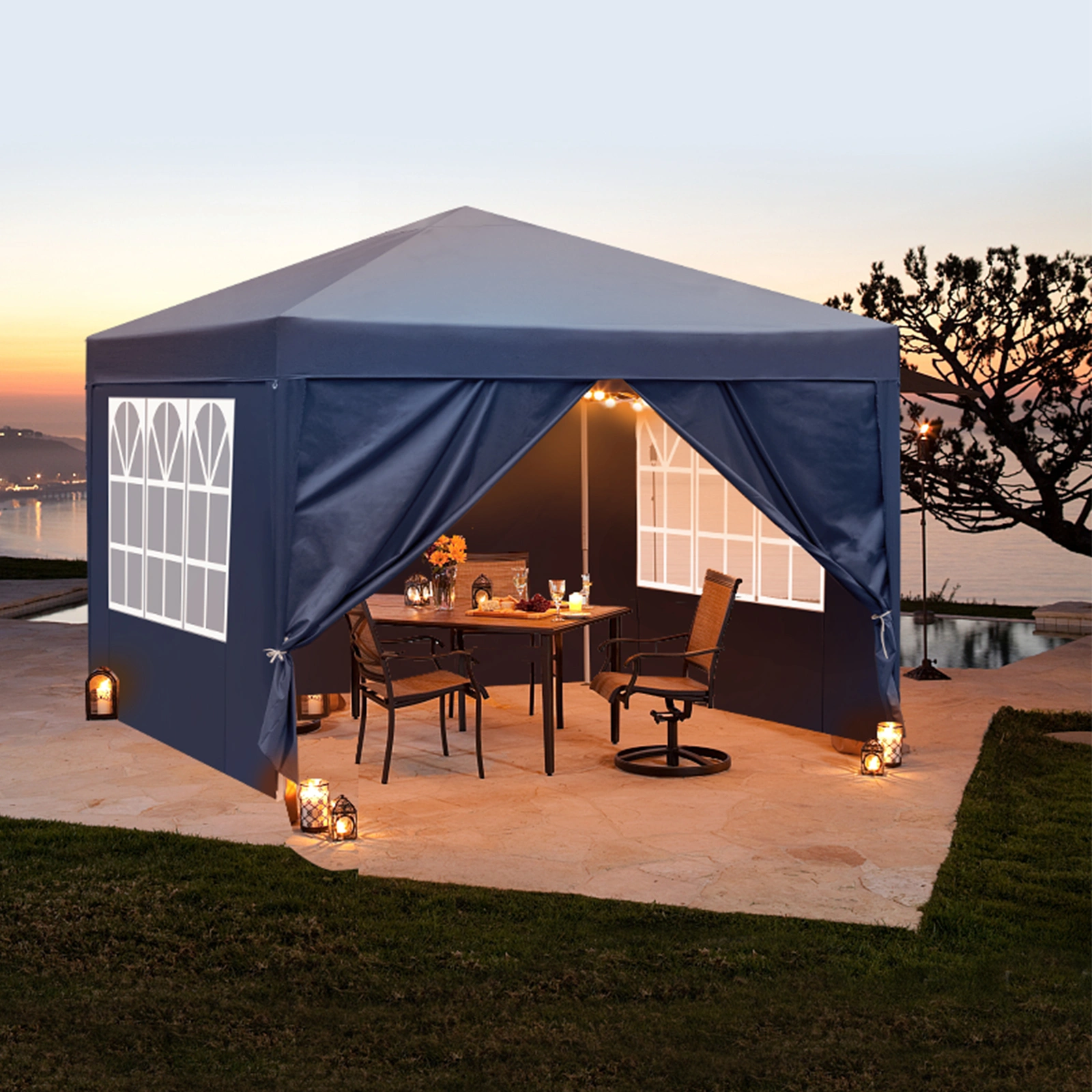 3 x 3m Two Doors & Two Windows Practical Waterproof Right-Angle Folding Tent Blue view 23