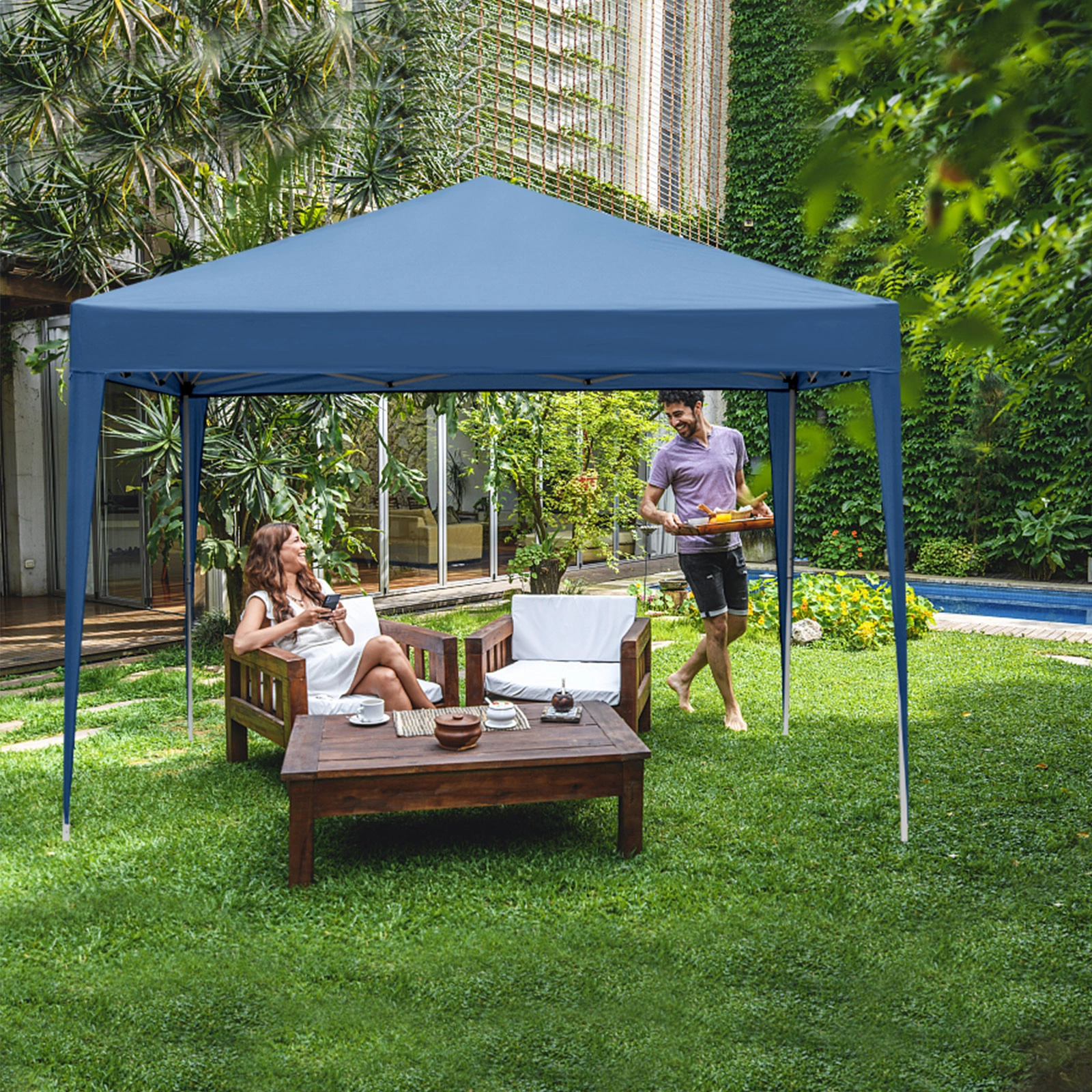 3 x 3m Two Doors & Two Windows Practical Waterproof Right-Angle Folding Tent Blue view 24