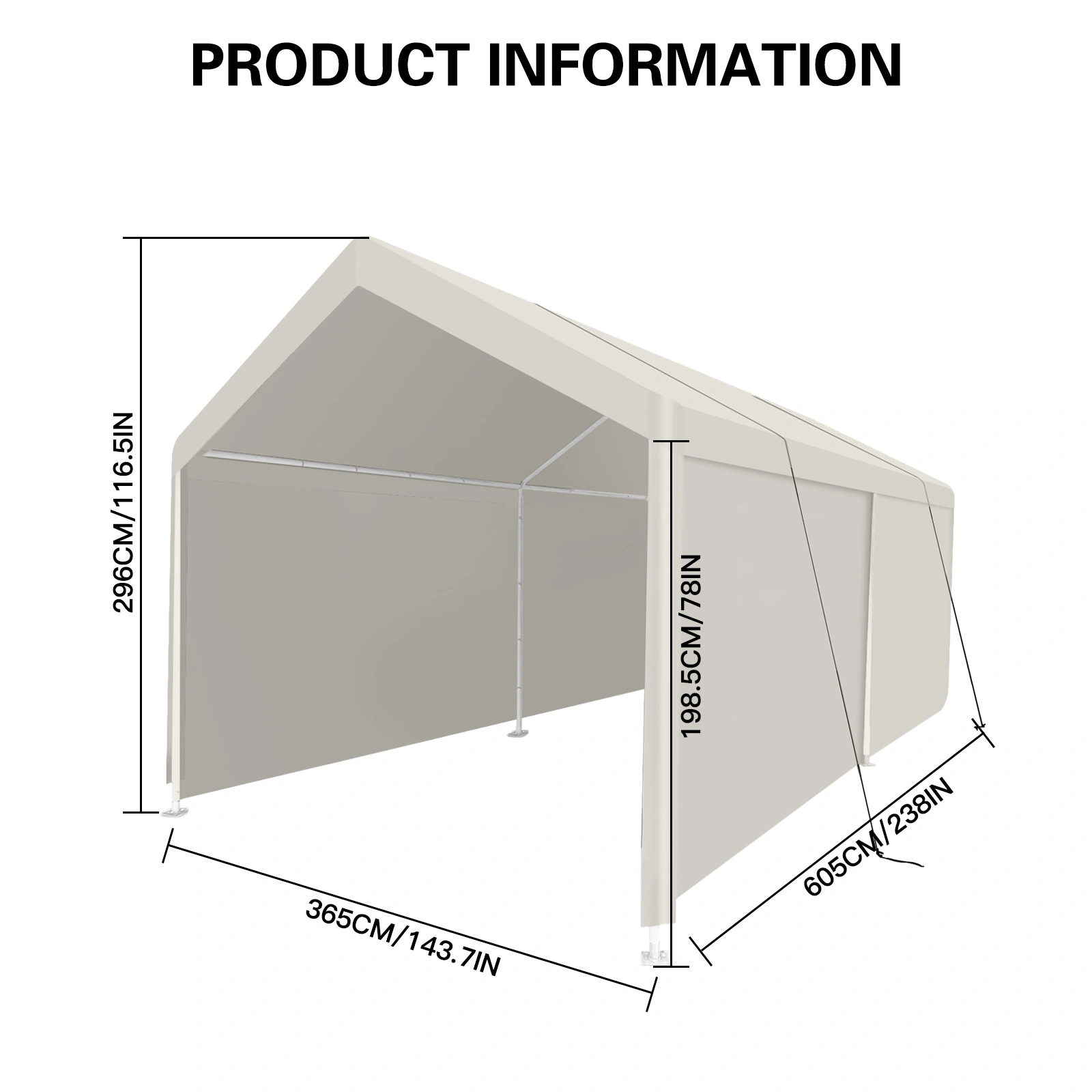 Heavy Duty Portable Carport 12x20 ft, Outdoor Garage Shelter Tent with Steel Frame, Waterproof Car Cover Storage Canopy, White view 2