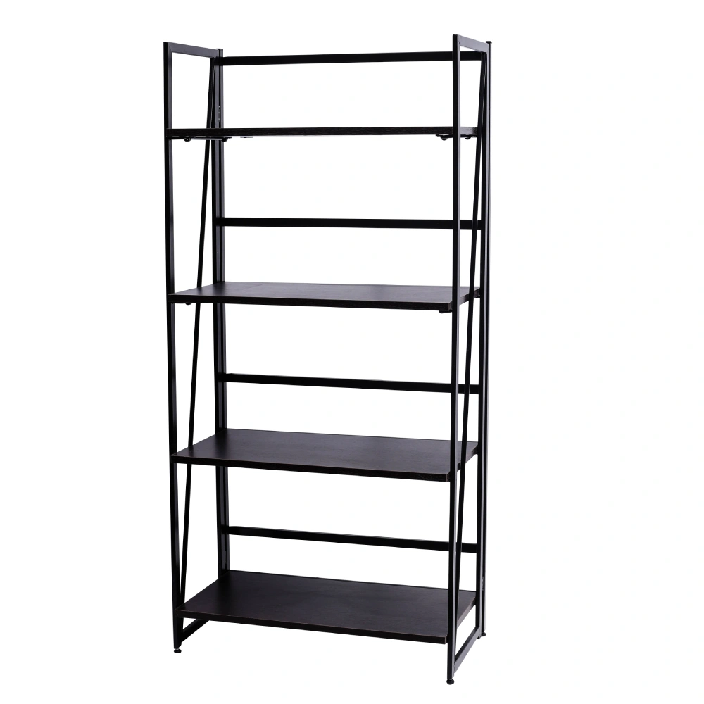 4-Tier Folding Bookshelf - Industrial Vintage Wooden Bookcase Storage Rack for Home Office, Multi-Tier Organizer Bookshelf with Shelves