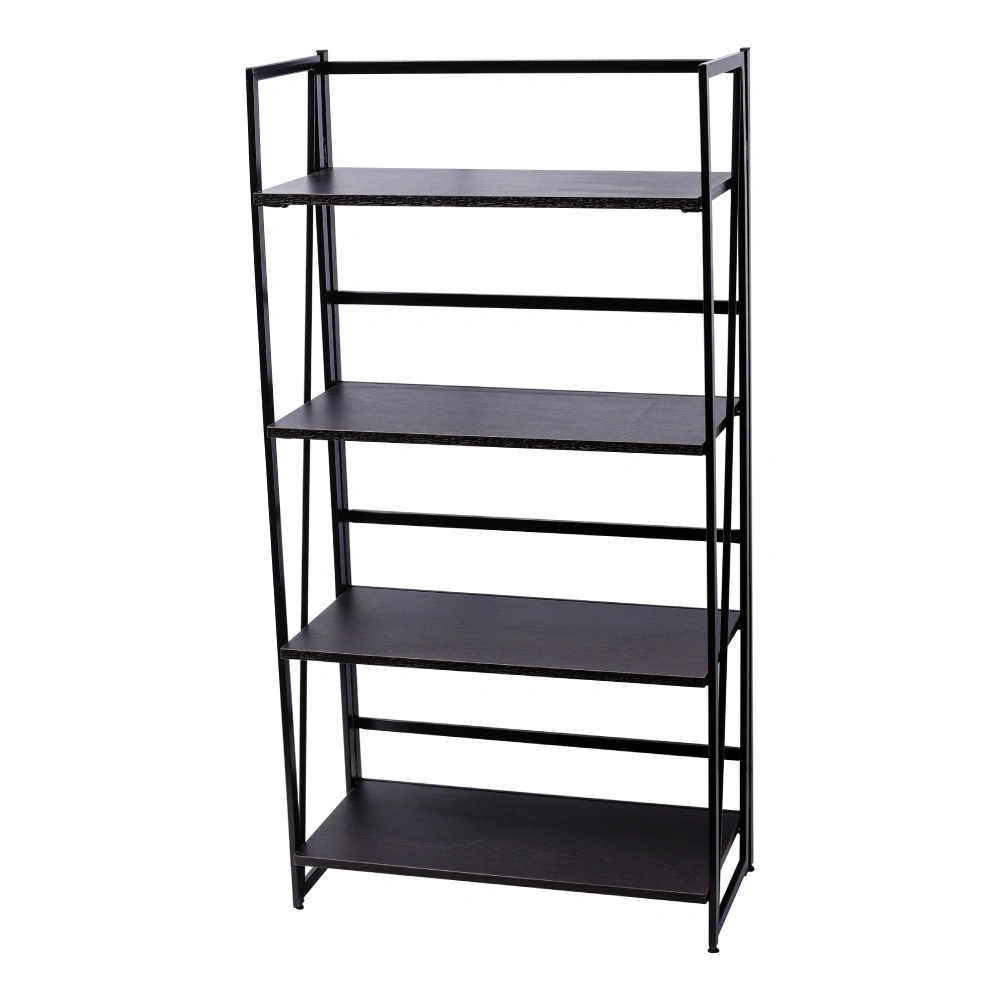 4-Tier Folding Bookshelf - Industrial Vintage Wooden Bookcase Storage Rack for Home Office, Multi-Tier Organizer Bookshelf with Shelves view 3