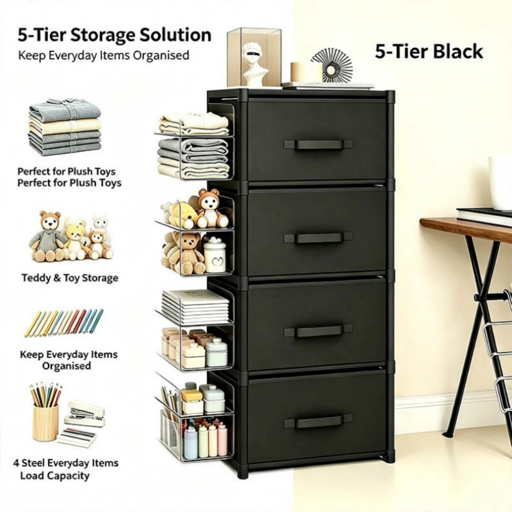 4 Drawer Storage Cabinet with Sturdy Steel Frame, Dresser Organizer Unit for Bedroom Living Room view 4