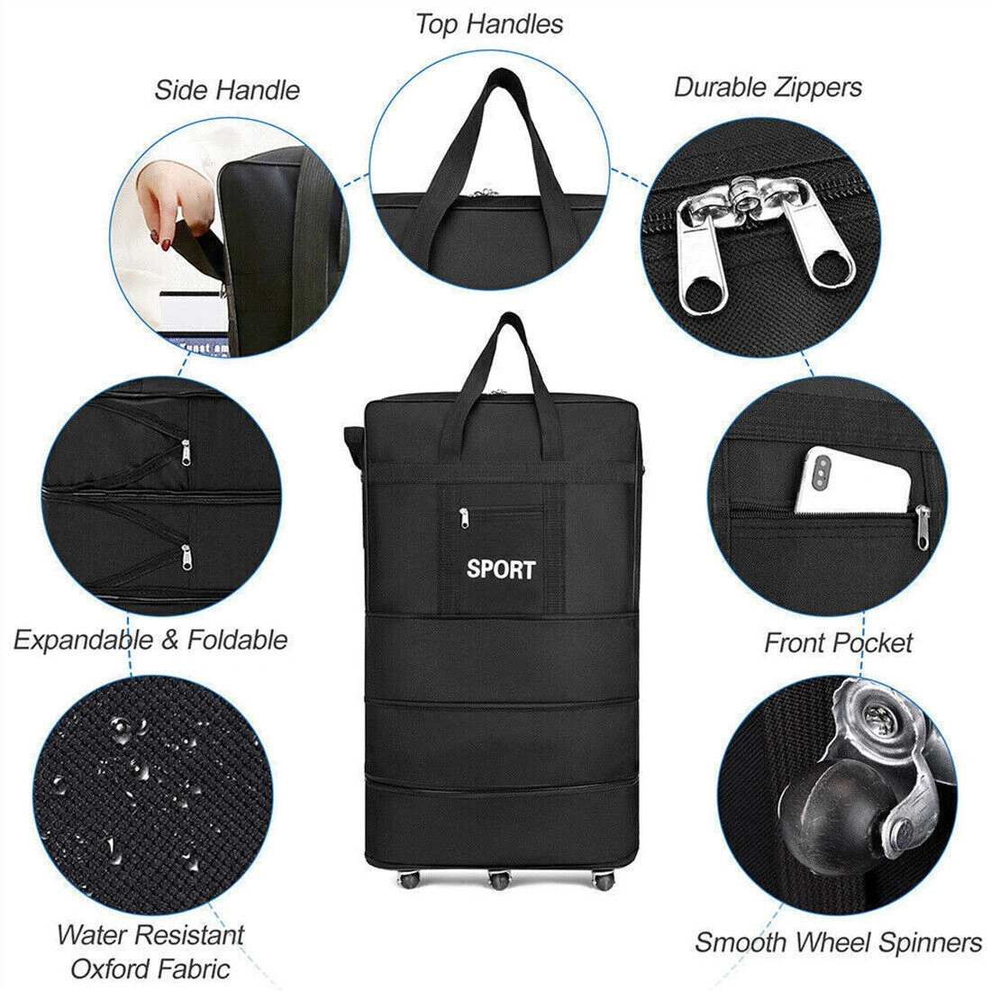 42 Inch Extra Large Lightweight Luggage Trolley Suitcase with Wheels, Travel Bag & Handbag for UK Flights view 4