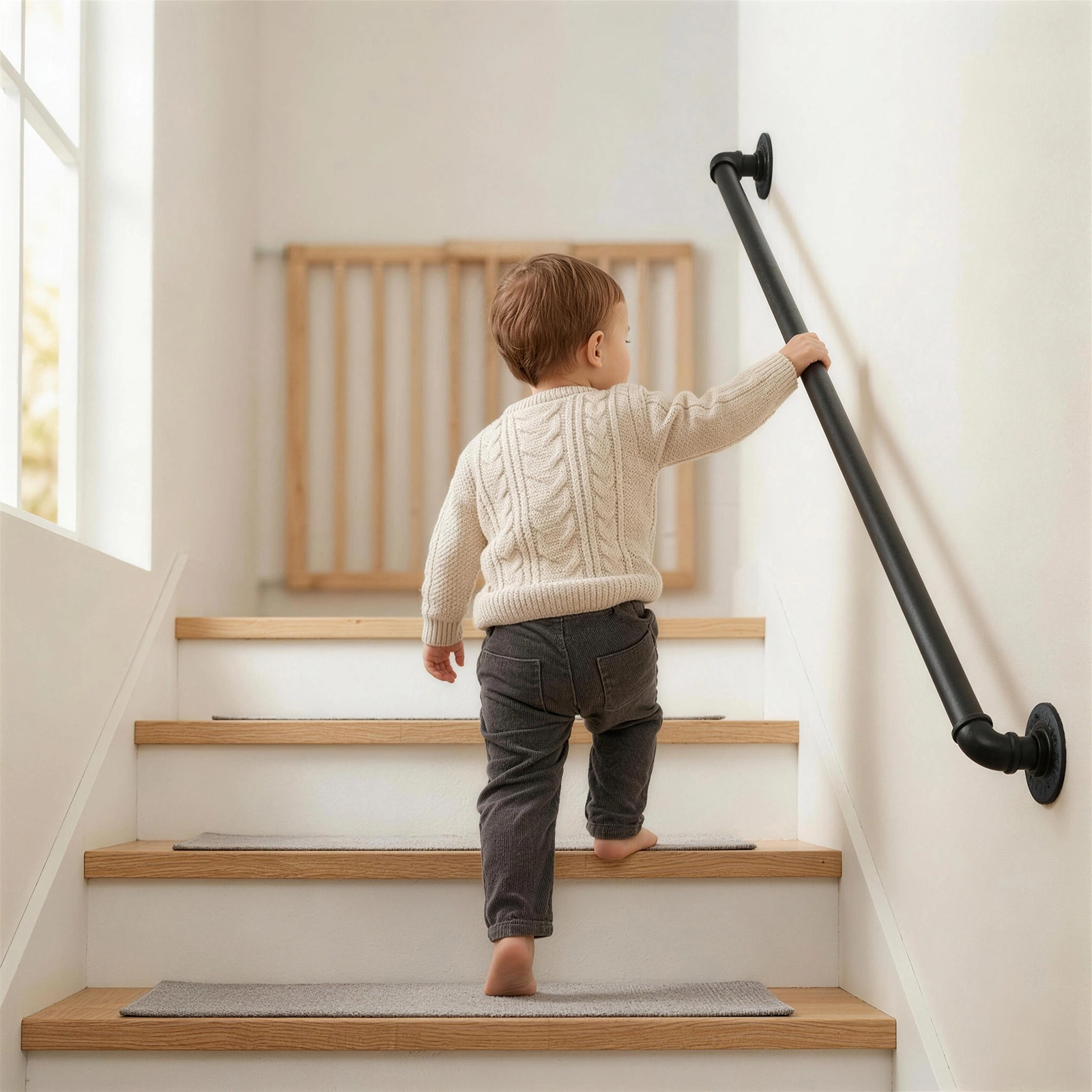 4FT iron courtyard stair handrail black view 6