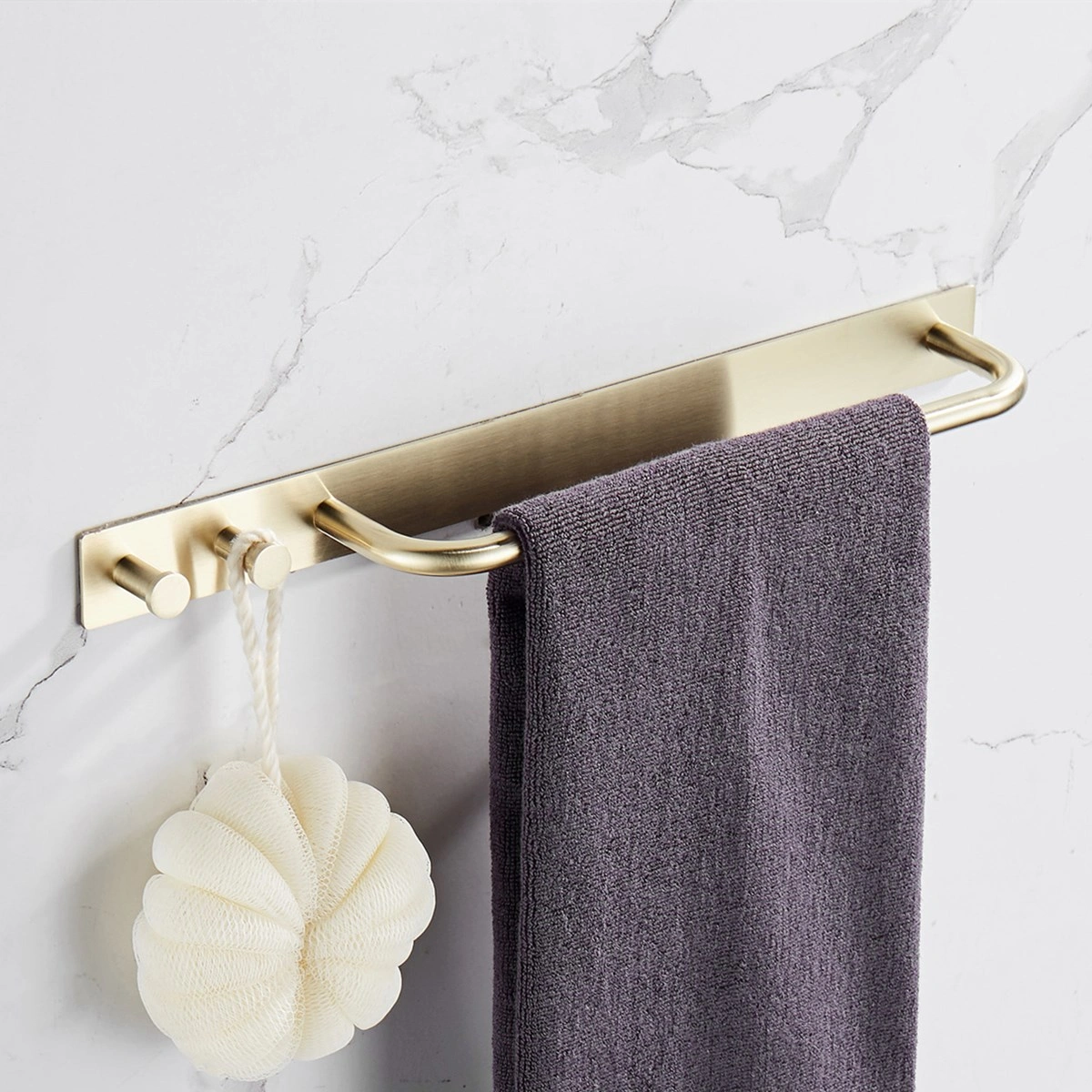 Strong Viscosity Adhesive Brushed Gold Towel Bar Holder Rack Robe Hook Kitchen Storage Rod Bathroom Accessories Rustproof 304 Stainless Steel KJ3M01JIN