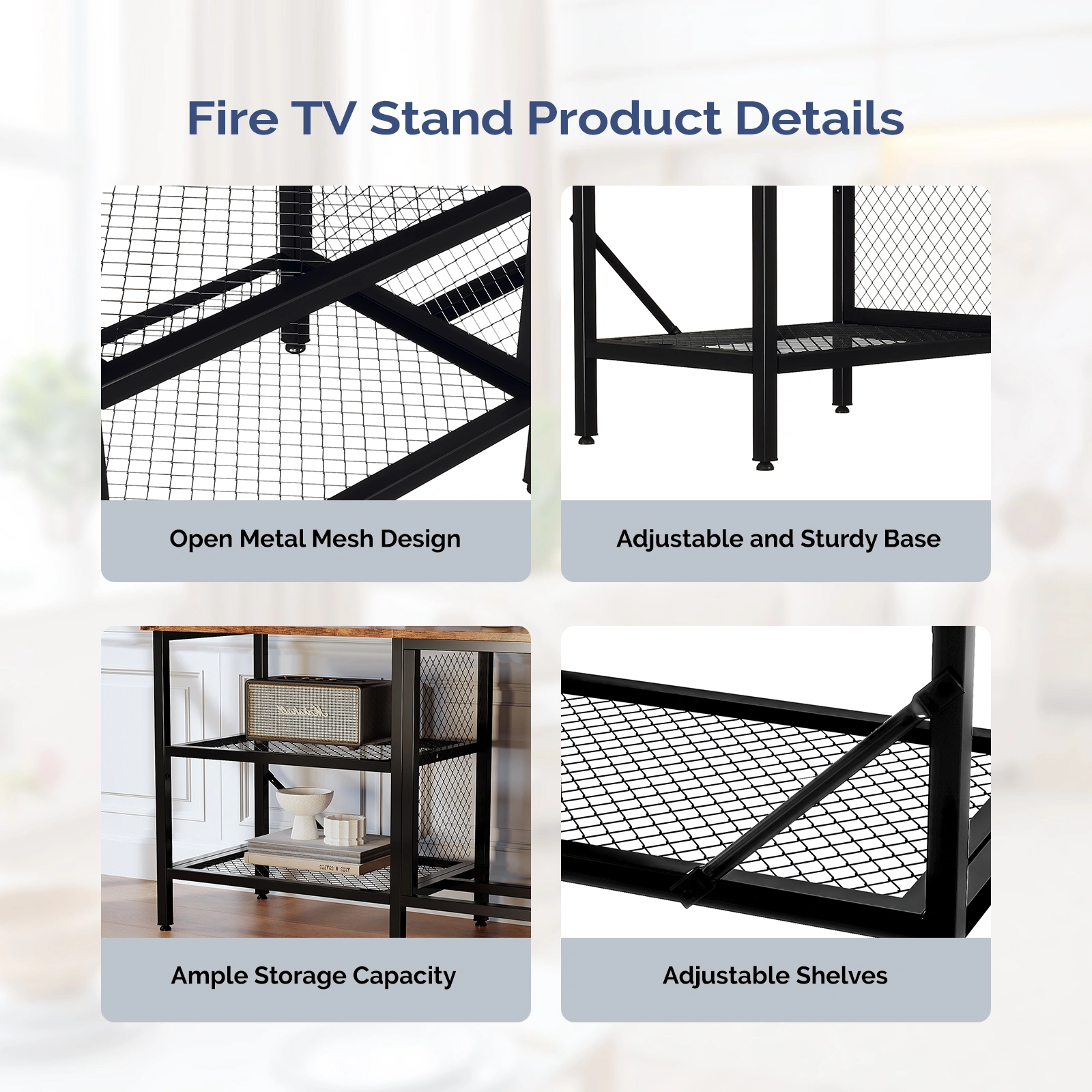 58" Weathered Wood Fireplace TV Stand Console Table with 4 Shelves, for 18" Electric Fireplace Insert view 2