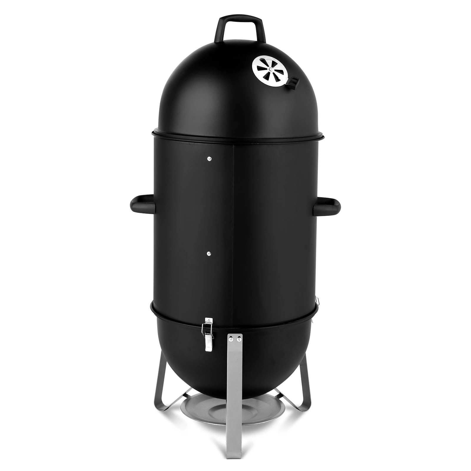 Vertical Steel Charcoal Smoker, Heavy Duty Three Layer Round BBQ Grill Smokey Mountain Cooker for Outdoor Cooking, Black view 3