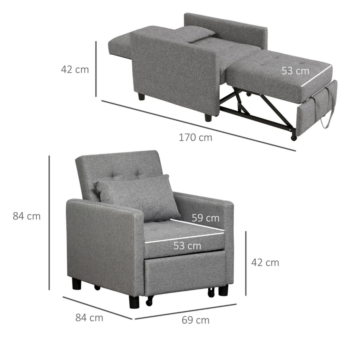 Convertible Sofa Chair Single Sofa Bed, 3-in-1 Foldable Sleeper Chair with Memory Foam, Compact Futon Sofa for Small Spaces, Living Room, Bedroom, Guest Room view 3
