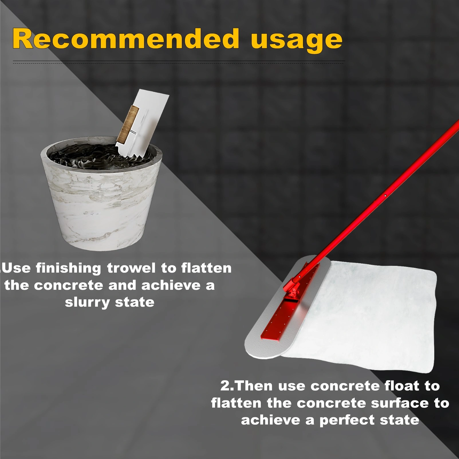 48" x 12" Concrete Bull Float, Stainless Steel with 4 Combinable Handles & Trowel, Concrete Finishing Tool Kit view 3