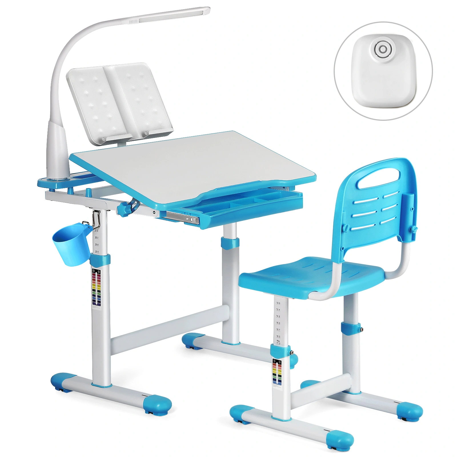 Kids Study Desk and Chair Set, Adjustable Children's Writing Table and Seat for Home Learning Room