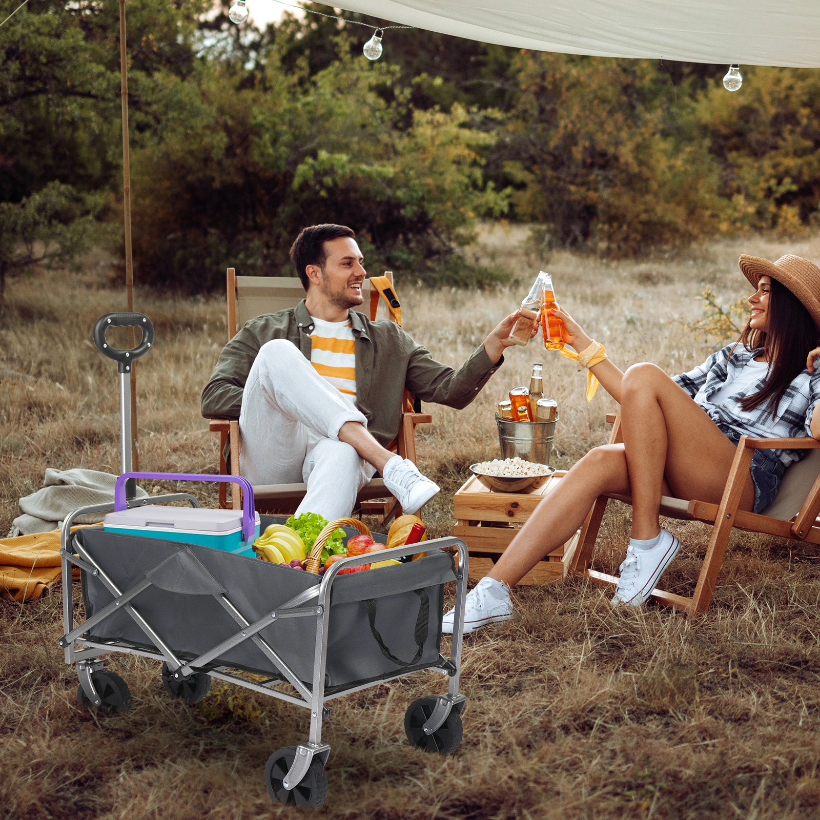 74.5*45.5*84cm 100kg 600d Oxford Cloth Steel Frame Flat Folding Style Grey Cloth Silver Frame Garden Folding Cart view 6
