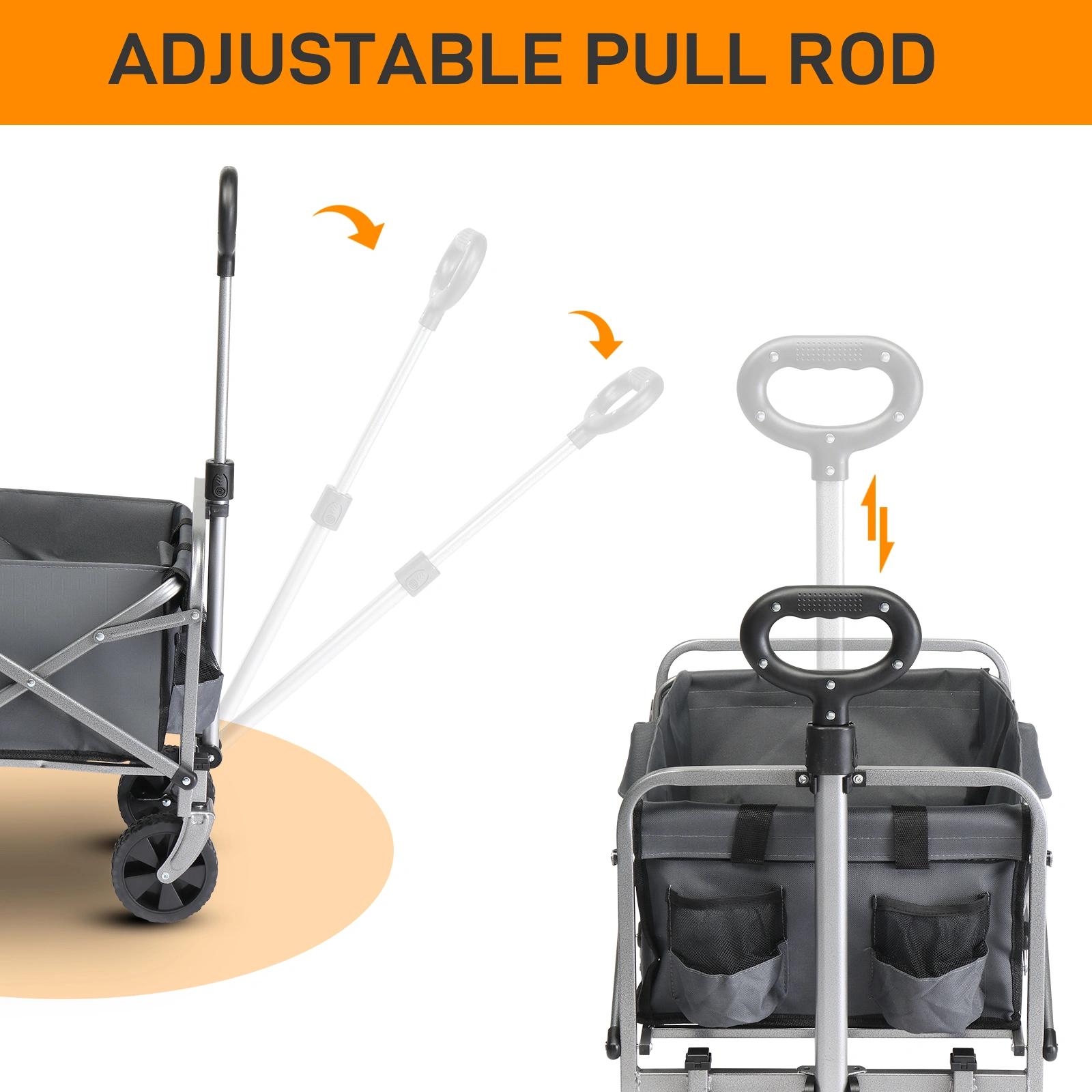 74.5*45.5*84cm 100kg 600d Oxford Cloth Steel Frame Flat Folding Style Grey Cloth Silver Frame Garden Folding Cart view 9