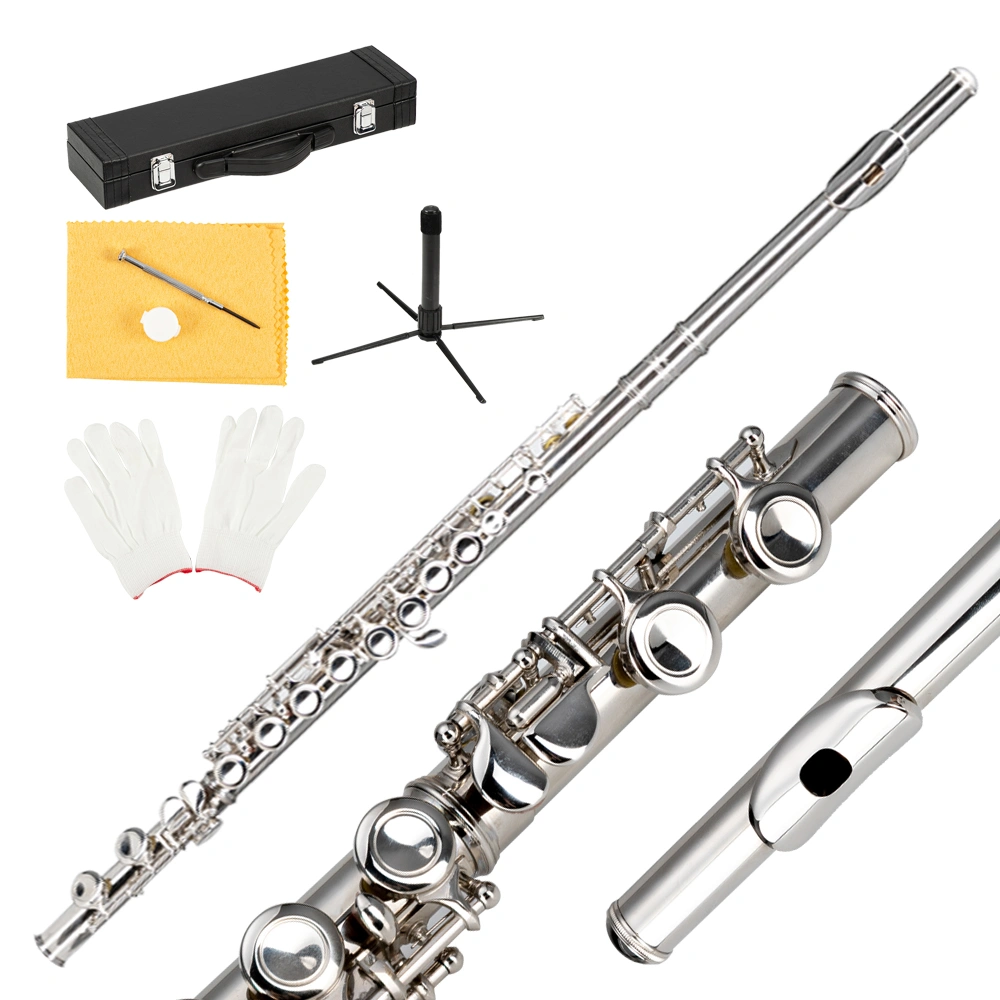 16 Keys C Flute, Cupronickel Silver Plated, Closed Hole, Offset E Key, Student Beginner Instrument