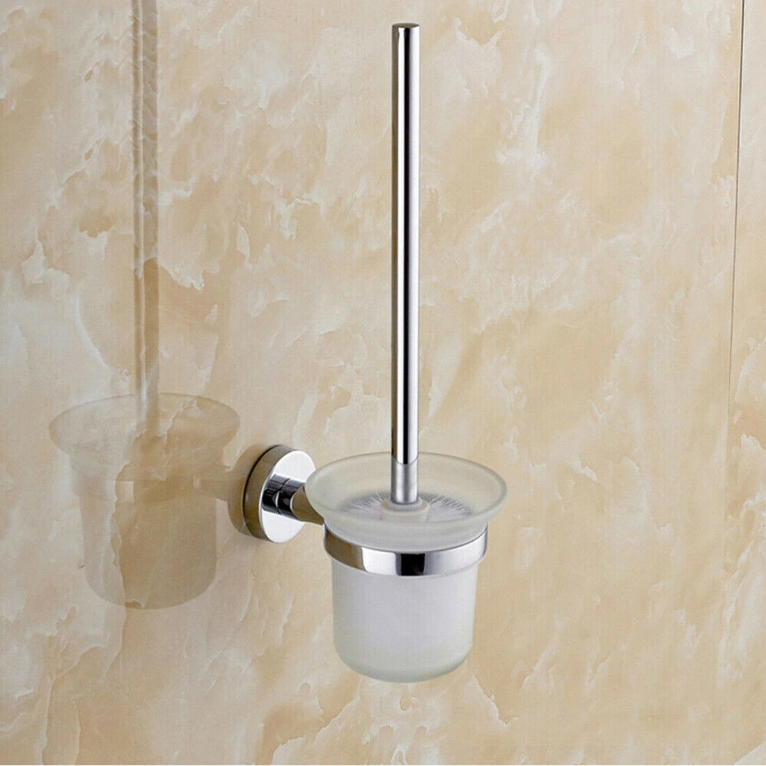Stainless Steel & Glass Wall-Mounted Brush Holder + Toilet Brush Set, Bathroom Garnitur DE view 3