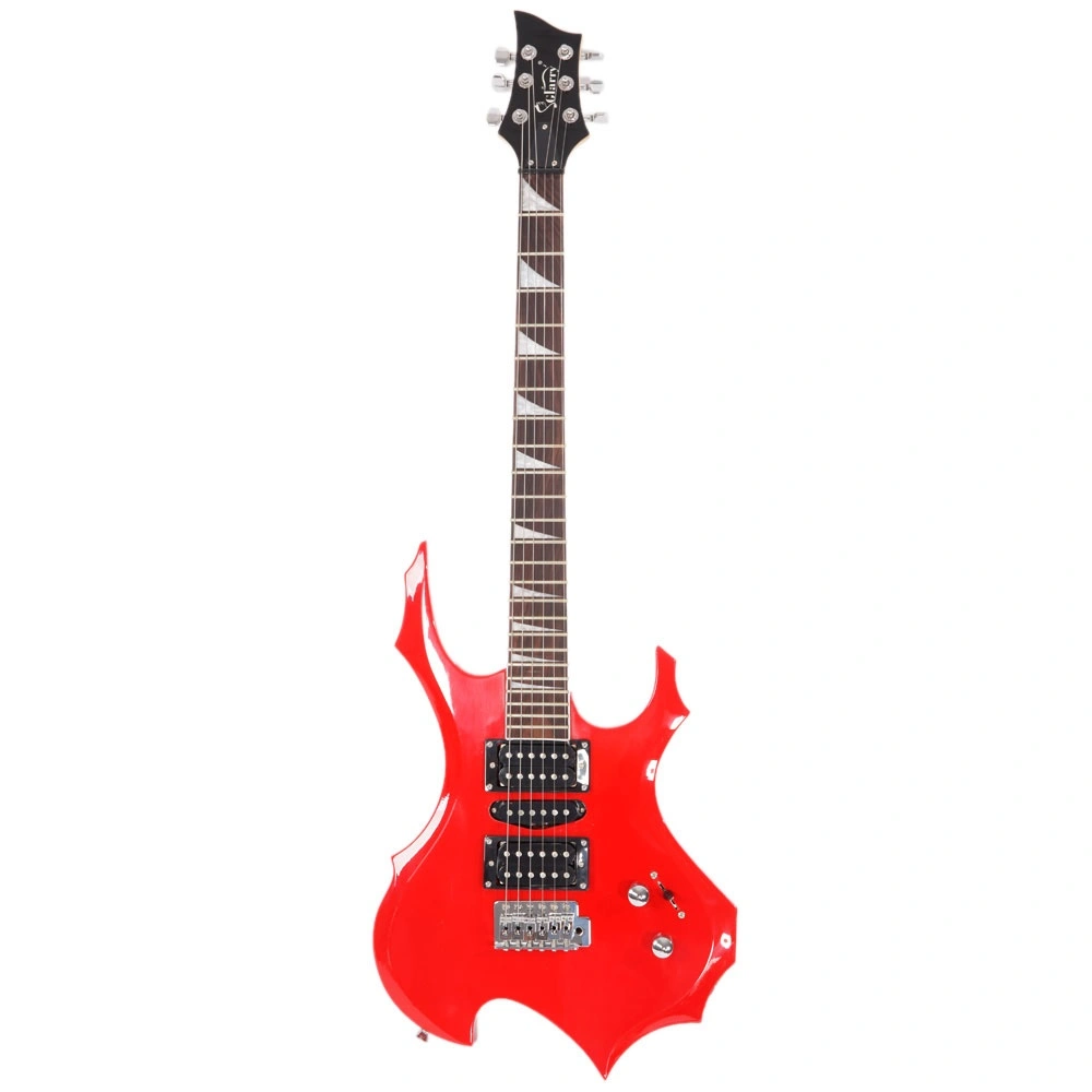 Flame Shaped Electric Guitar 20W HSH Pickup, Beginner Guitar Set with Bag Strap Picks Cable Wrench Tool - Red