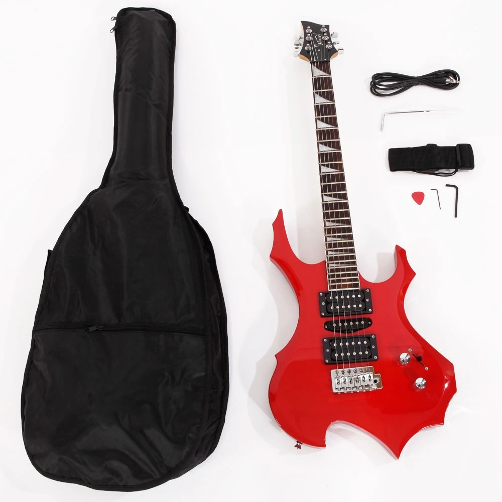 Flame Shaped Electric Guitar 20W HSH Pickup, Beginner Guitar Set with Bag Strap Picks Cable Wrench Tool - Red view 3