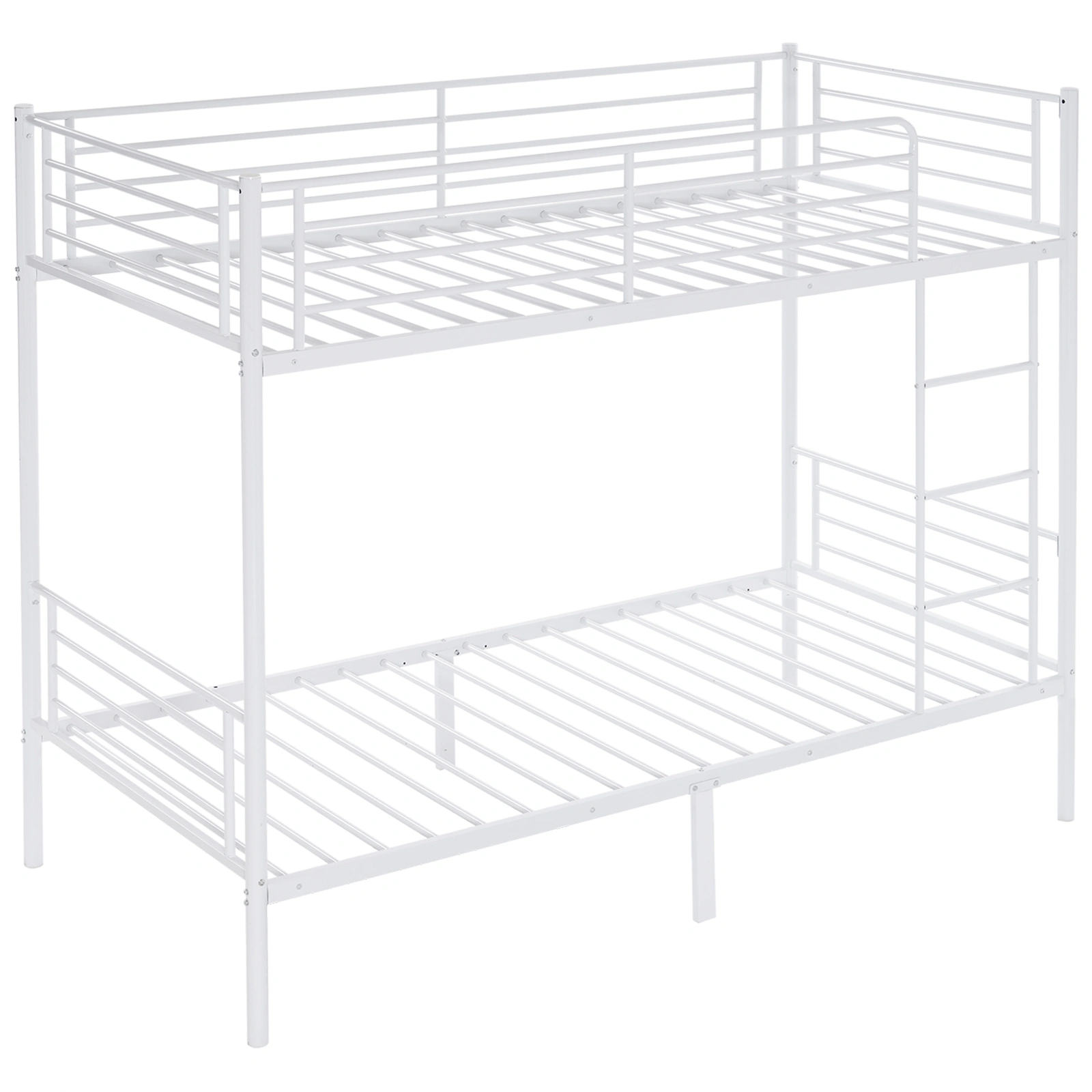 Twin Over Twin Bunk Bed, Heavy Duty Metal Loft Bed with Ladder & Full-Length Guard Rails & Storage Shelf, White, for Kids Teens Adults