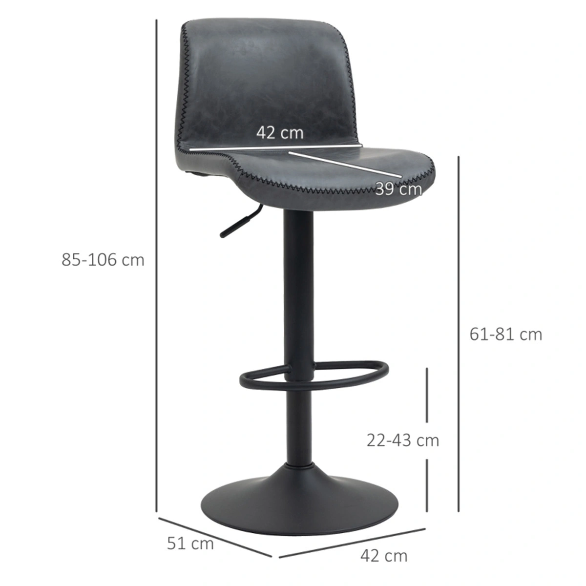 24 Inch Bar Stools Set of 2, Contemporary Dining Chair with Tufted Backrest, Swivel Office Chair for Kitchen Counter, Gray Velvet view 3