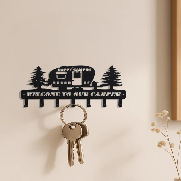 CIFbuy Wall Decor with Rustic Metal Camper Key Holder: 7 Sturdy Hooks and a Charming Pine Tree Pattern, Ideal for Enhancing Campe(TikTok/temu self-pickup orders) view 3