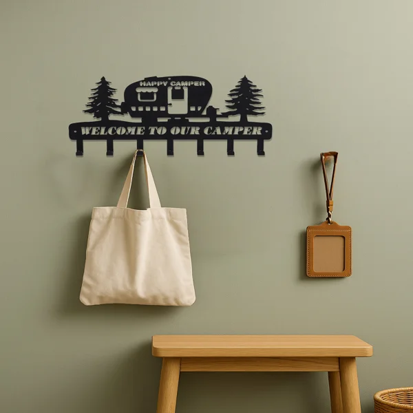CIFbuy Wall Decor with Rustic Metal Camper Key Holder: 7 Sturdy Hooks and a Charming Pine Tree Pattern, Ideal for Enhancing Campe(TikTok/temu self-pickup orders) view 6