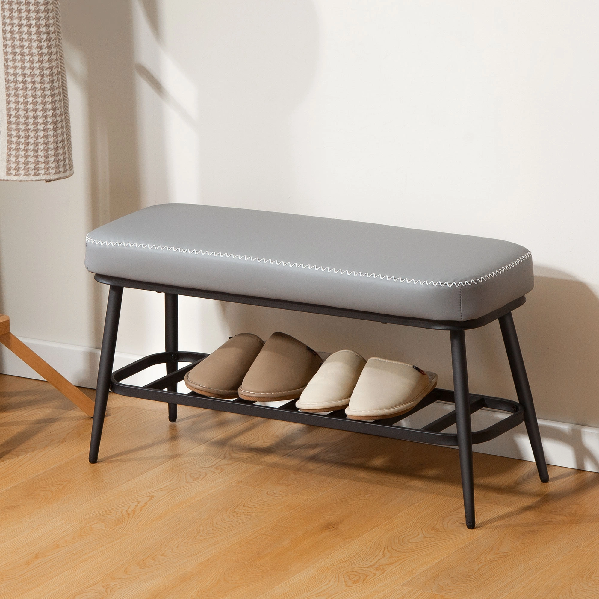 Leather Shoe Storage Bench, Entryway Shoe Bench with Padded Seat, Large Capacity Shoe Rack Organizer for Home, Apartment, Office