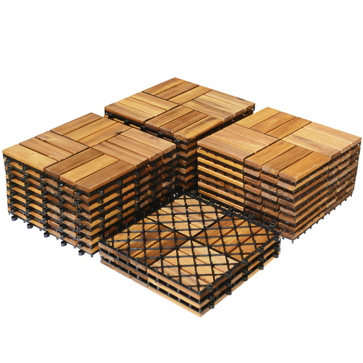 27pcs Acacia Wood Interlocking Patio Deck Tiles, 12x12 Inch Outdoor Floor Tiles, DIY Wood Deck