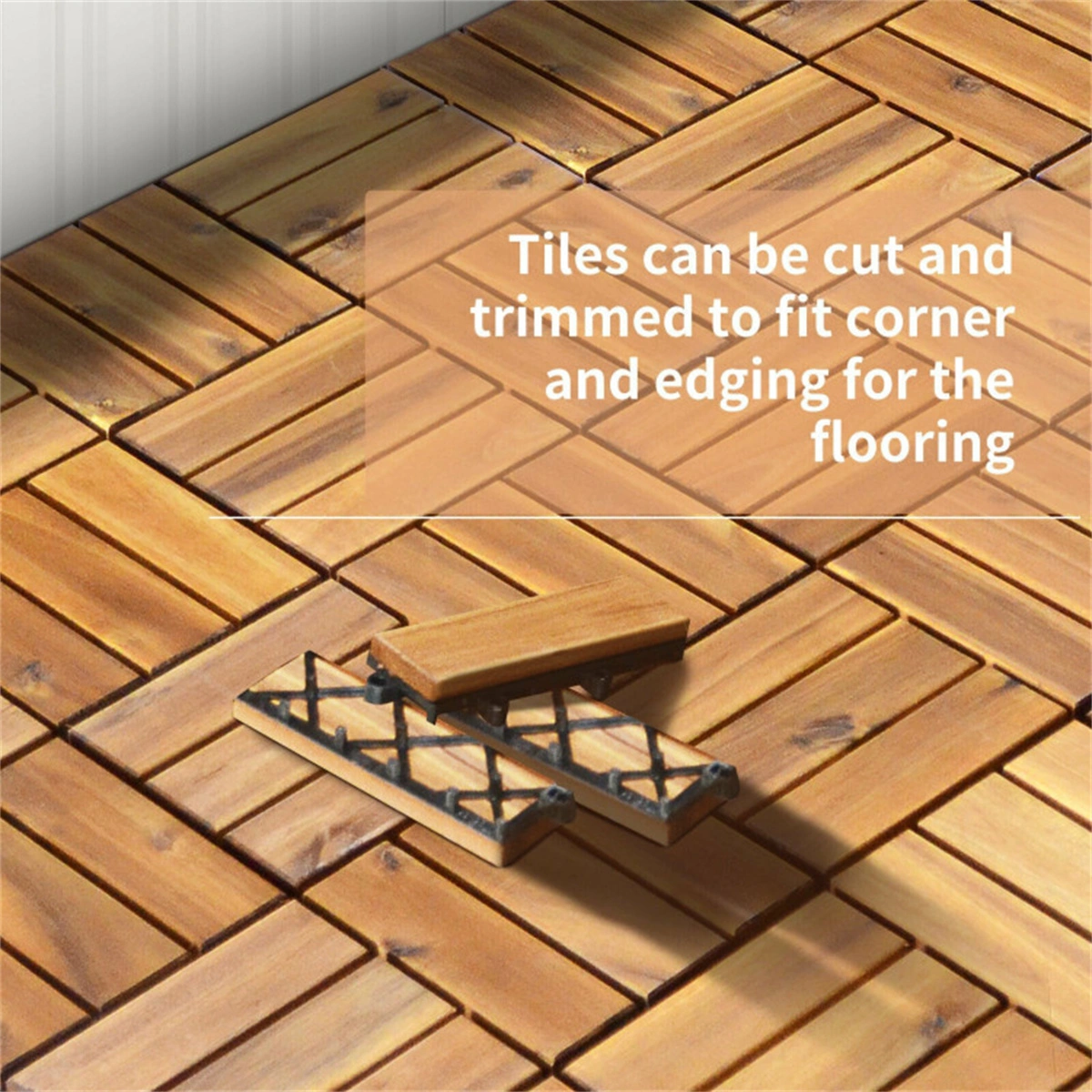 27pcs Acacia Wood Interlocking Patio Deck Tiles, 12x12 Inch Outdoor Floor Tiles, DIY Wood Deck view 11