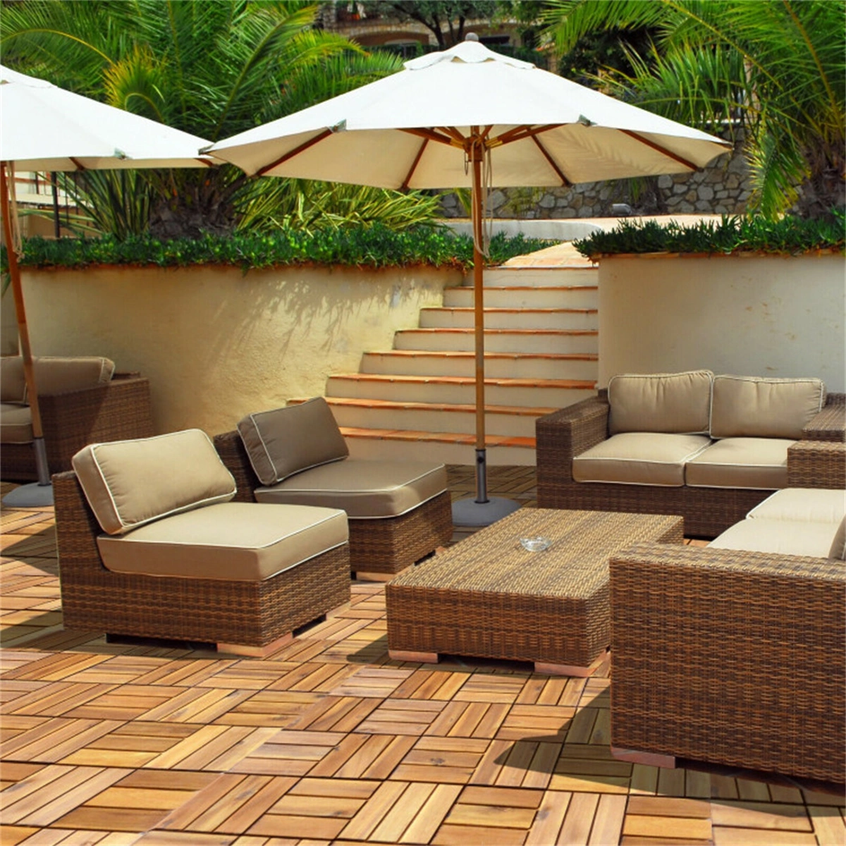 27pcs Acacia Wood Interlocking Patio Deck Tiles, 12x12 Inch Outdoor Floor Tiles, DIY Wood Deck view 3