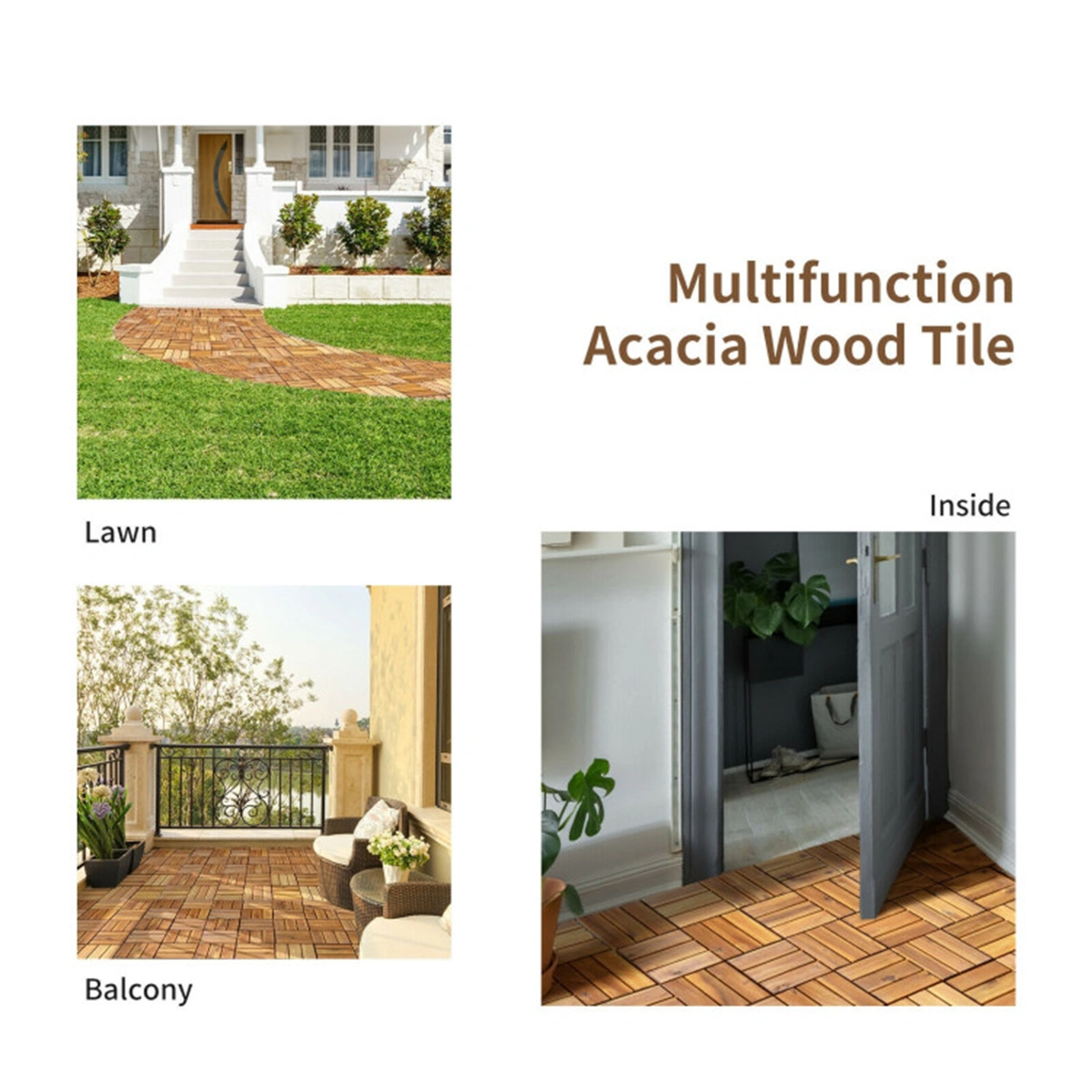 27pcs Acacia Wood Interlocking Patio Deck Tiles, 12x12 Inch Outdoor Floor Tiles, DIY Wood Deck view 7