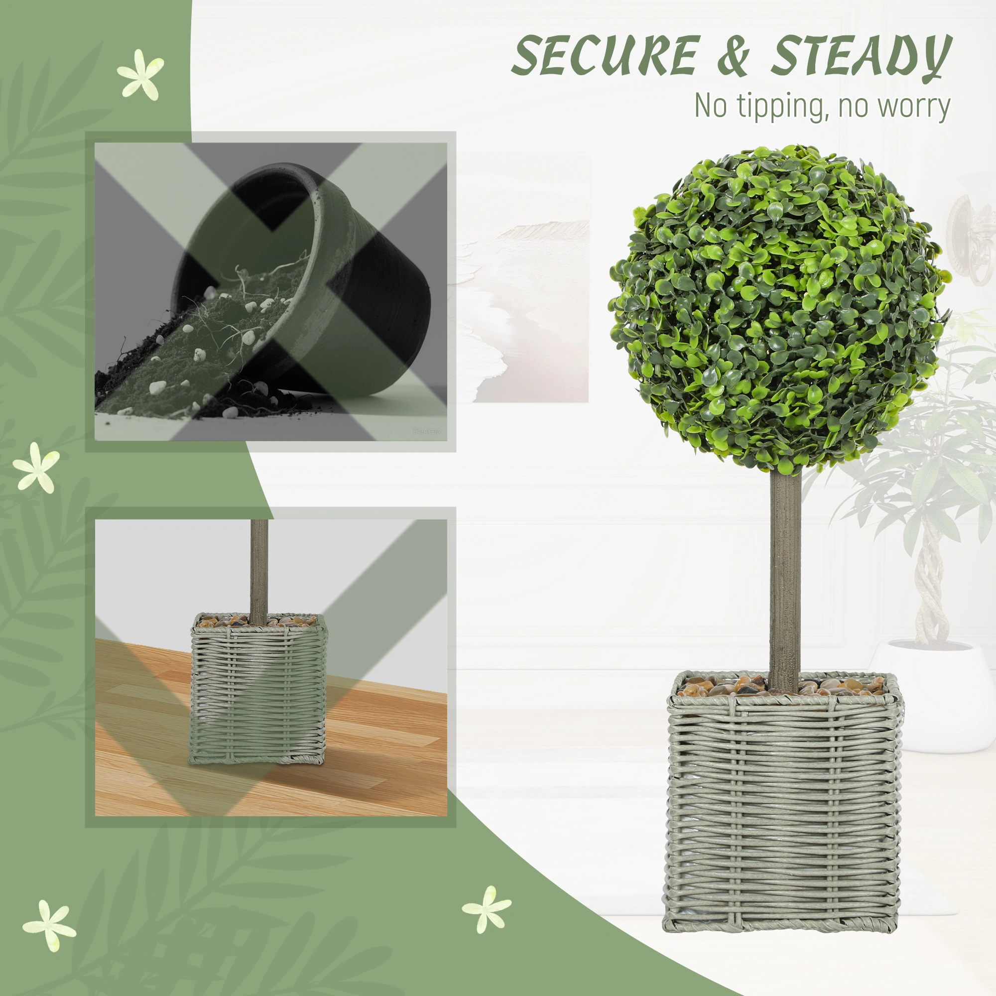 Artificial Plant Fake Flower Potted Silk Foliage Home Office Décor Indoor Outdoor Garden Living Room Shelves Entryway view 3