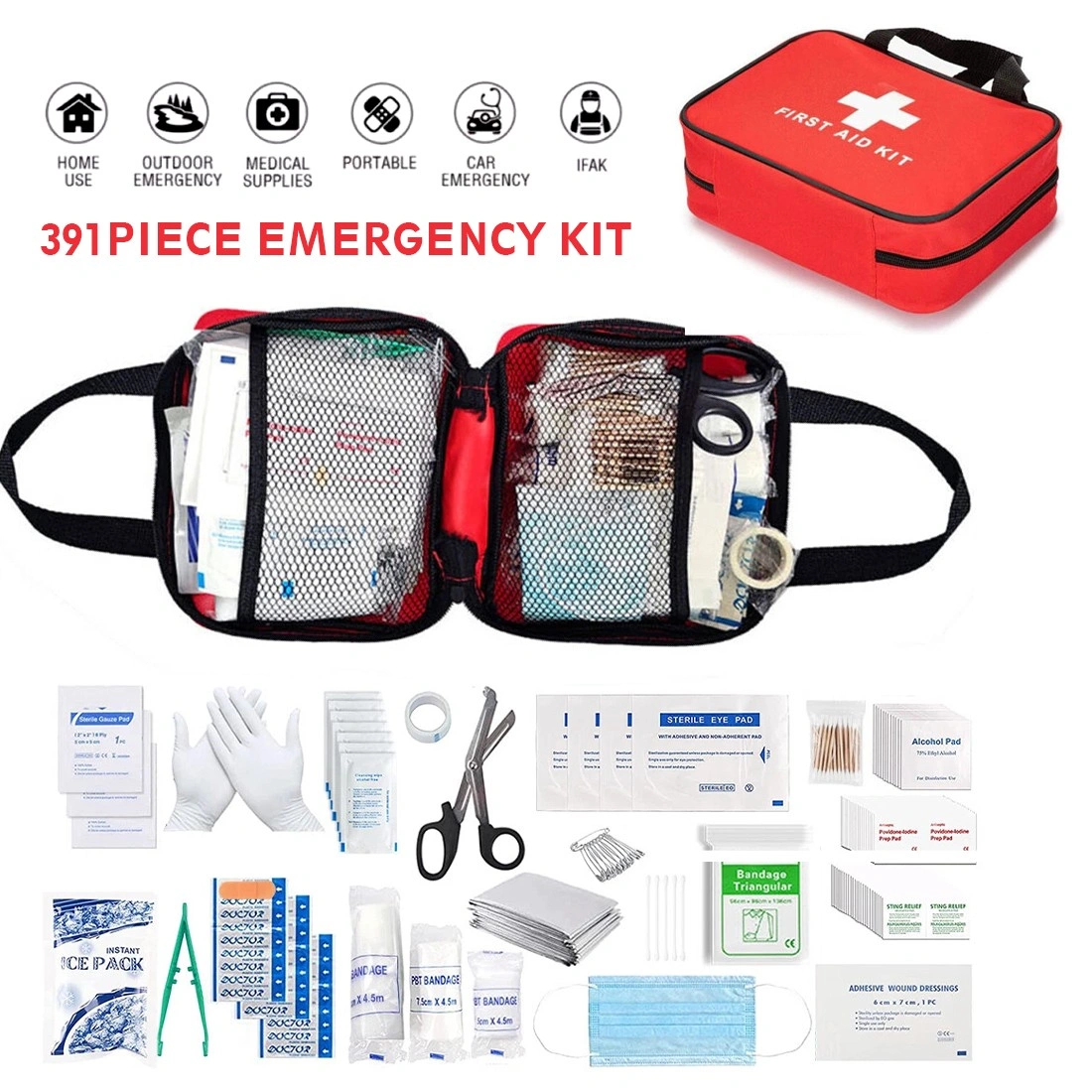 391 Piece First Aid Kit Bag Medical Emergency Trauma Survival Kit for Car Home Travel UK view 2