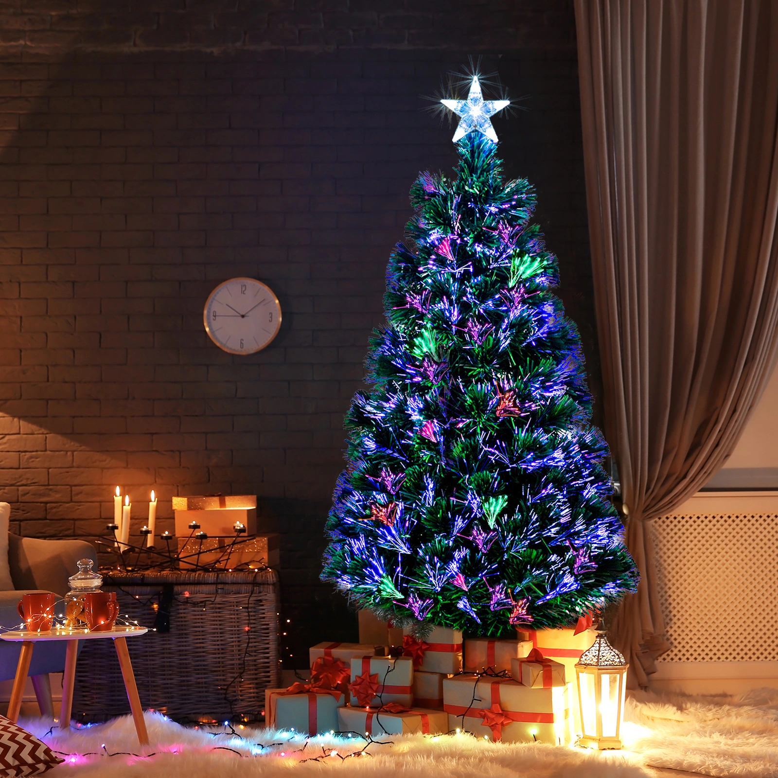 4FT Fiber Optic Christmas Tree with 120 Branches, Green PVC Branches Iron Bracket LED Star Topper for Indoor Outdoor Holiday Decor view 3