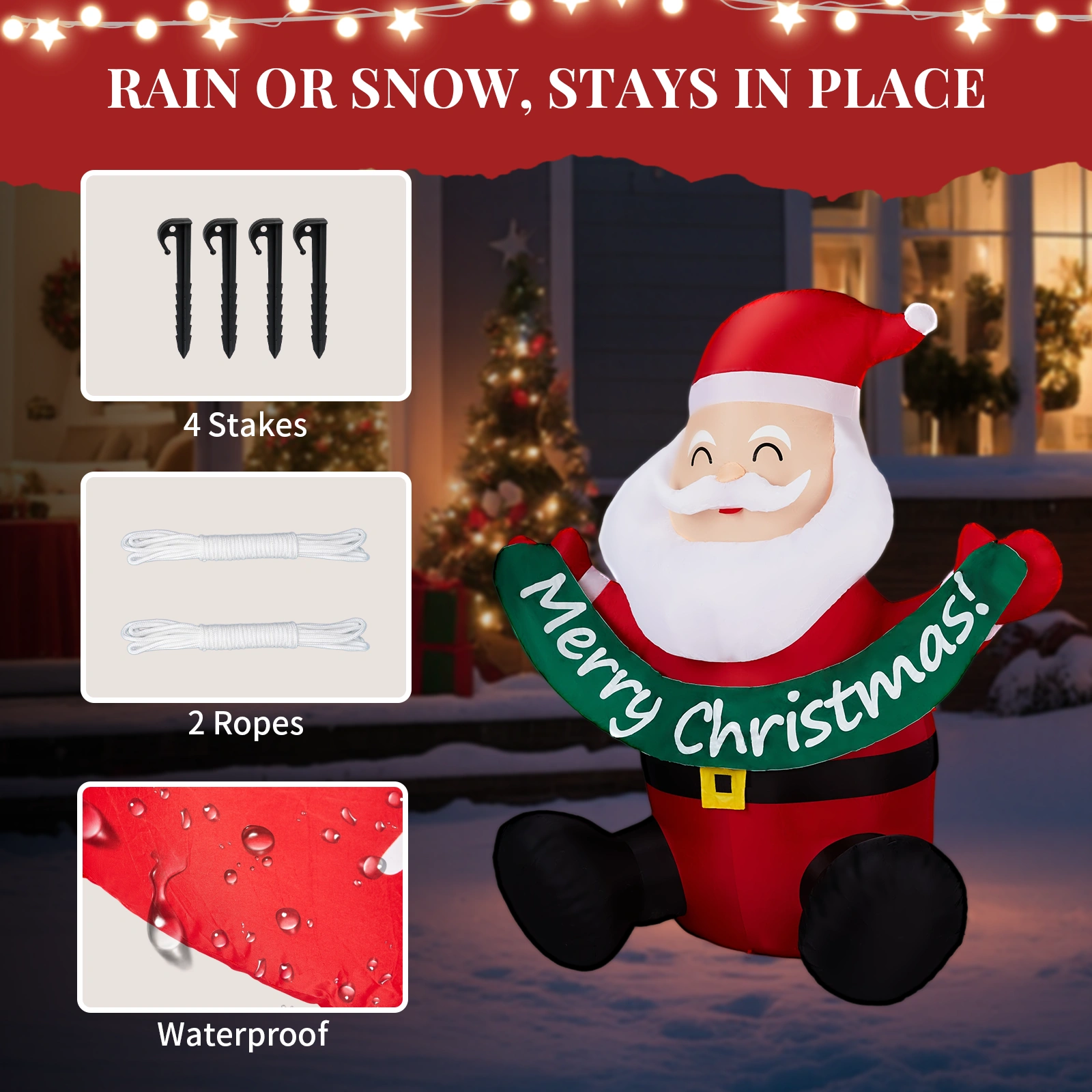 75M Lighted Christmas Inflatable Santa Claus Holding Banner, Built-in LED Blow Up Yard Lawn Garden Decoration for Holiday view 4