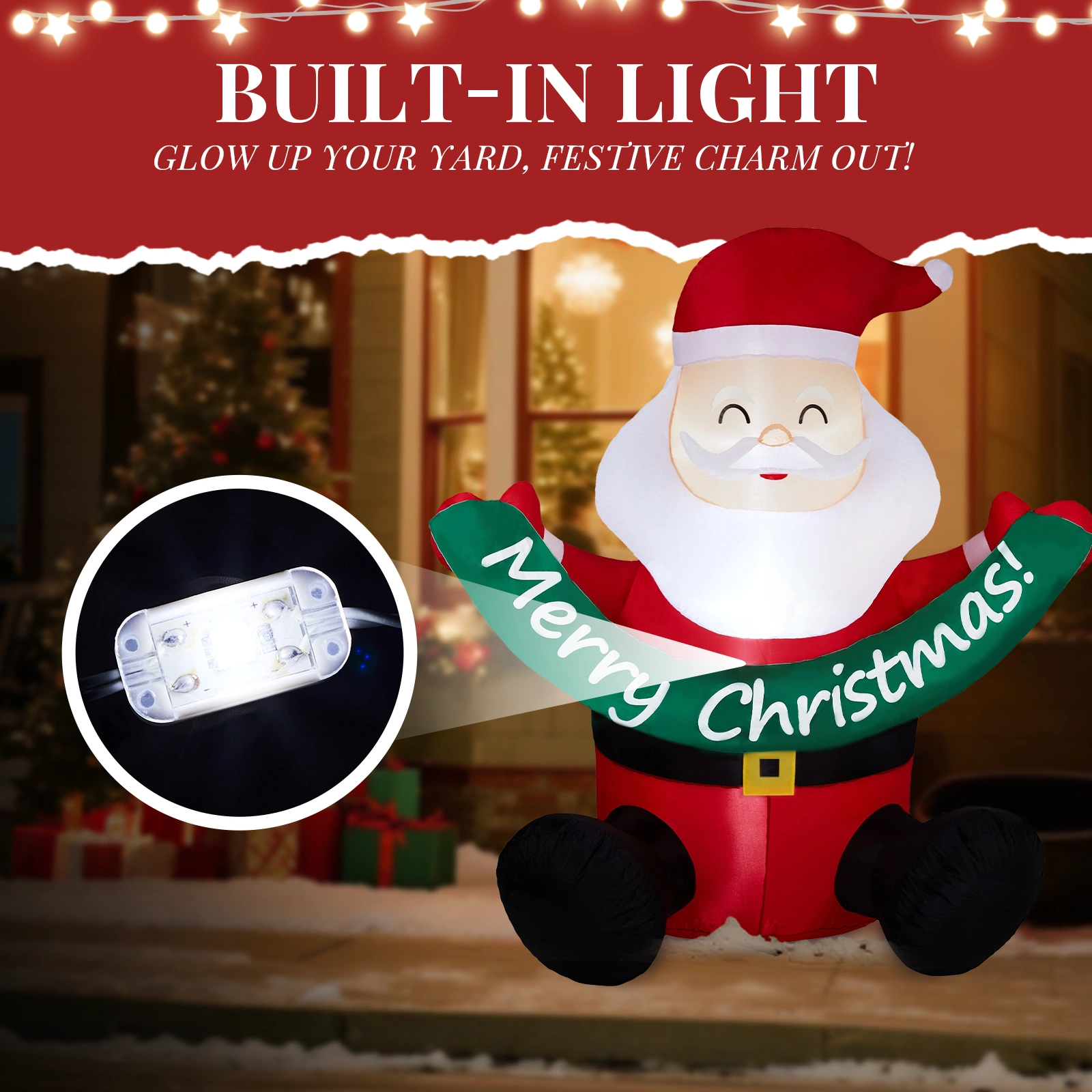 75M Lighted Christmas Inflatable Santa Claus Holding Banner, Built-in LED Blow Up Yard Lawn Garden Decoration for Holiday view 5