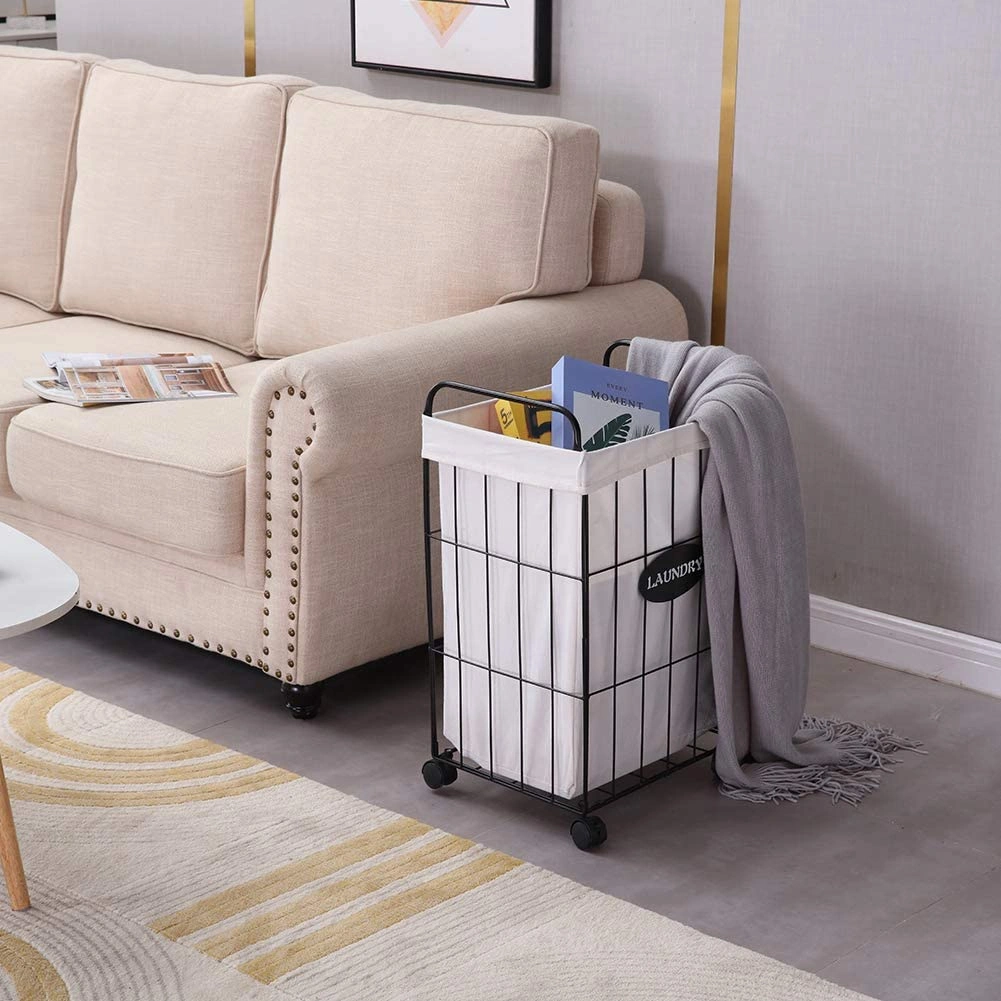Rolling Laundry Hamper with Lockable Wheels, Folding Collapsible Laundry Basket Cart with Liner and Handles view 2