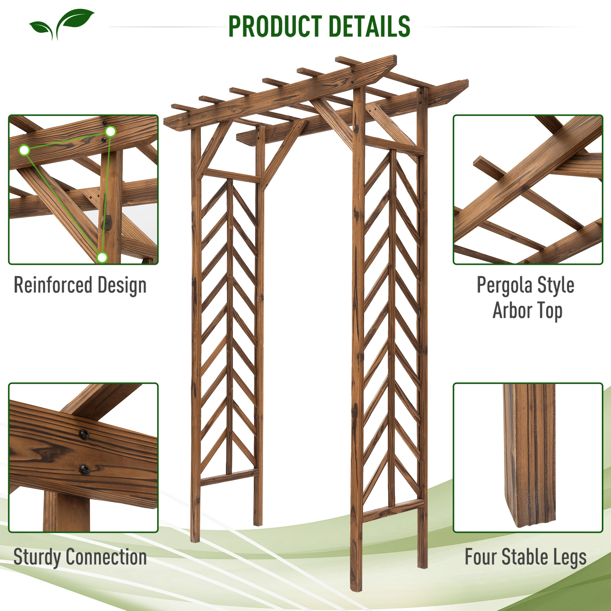 79" Wooden Garden Arbor Arch Trellis with Pergola Roof for Climbing Vines Wedding Party Decor