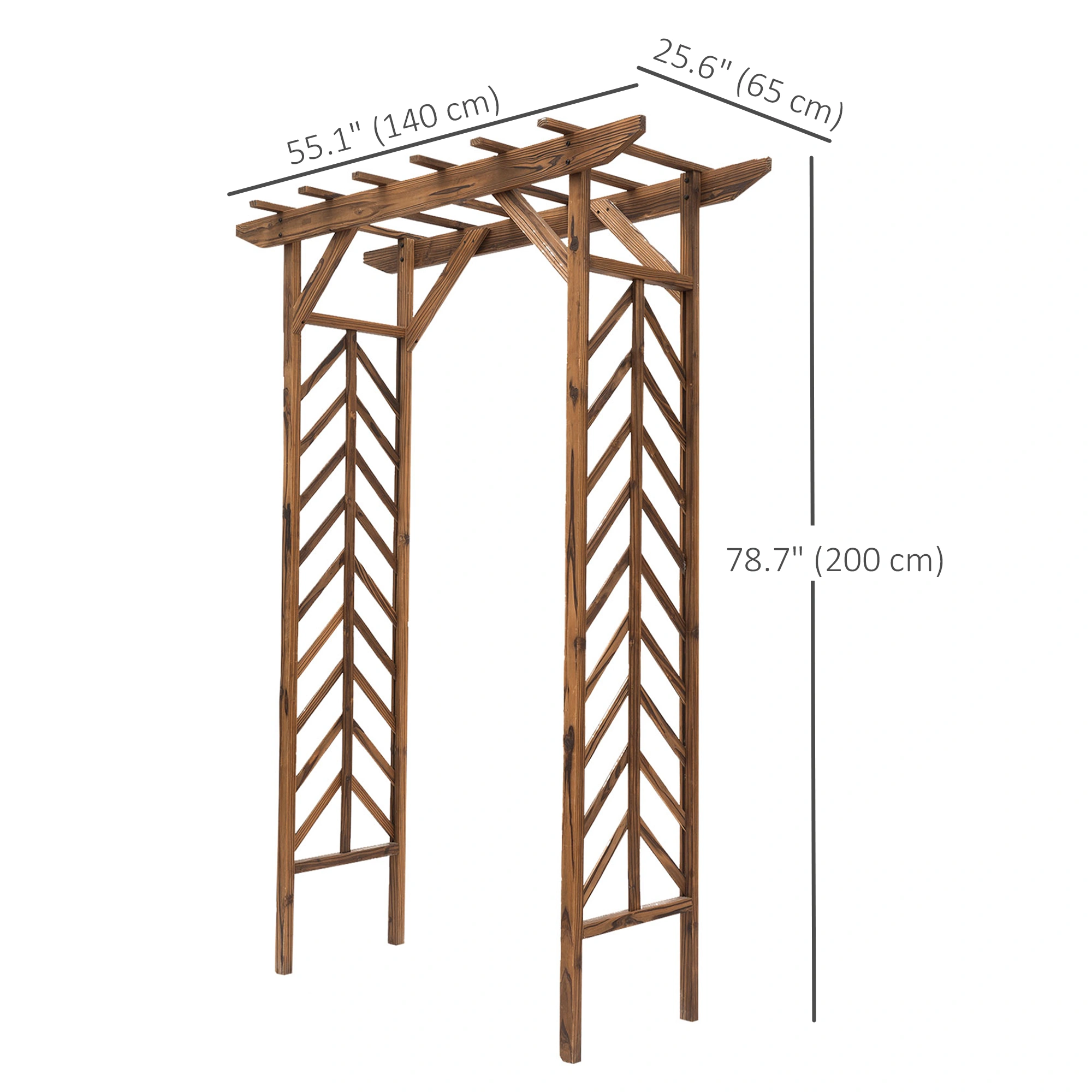 79" Wooden Garden Arbor Arch Trellis with Pergola Roof for Climbing Vines Wedding Party Decor view 3