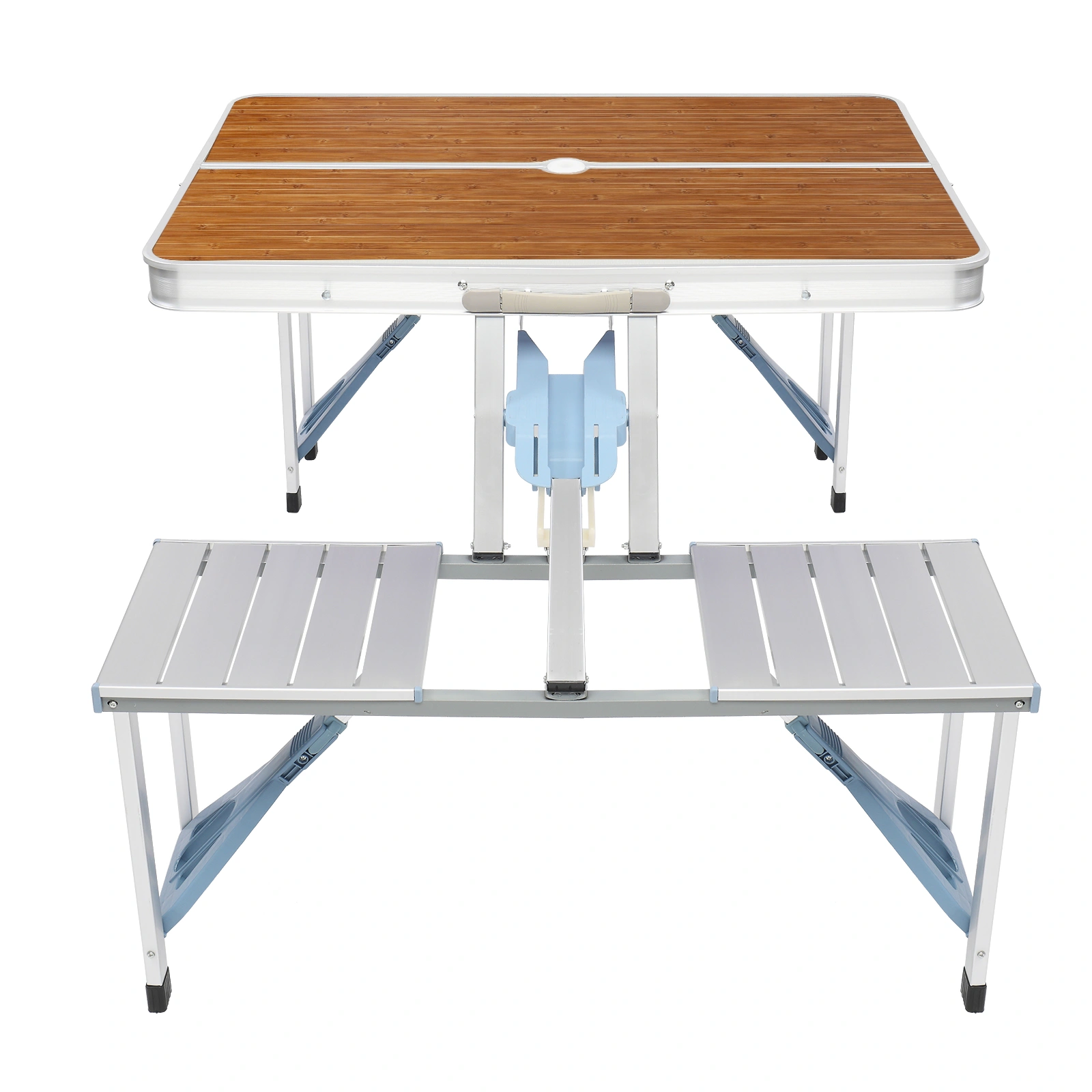 136*85.5*67cm 50kg Aluminum Alloy Table And Chair One Piece Camping One Piece Table And Chair Wood Grain Color view 12