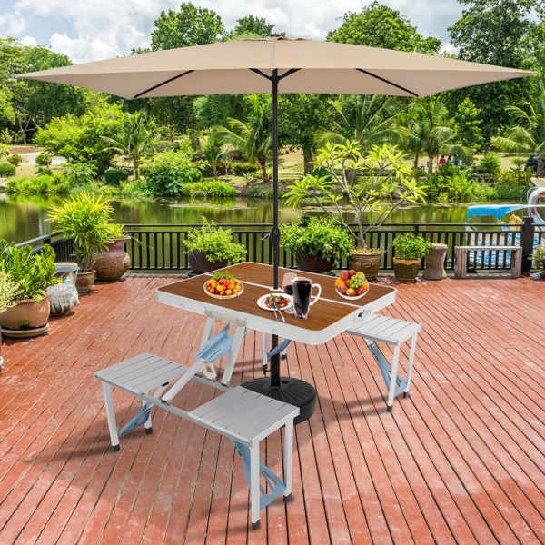 136*85.5*67cm 50kg Aluminum Alloy Table And Chair One Piece Camping One Piece Table And Chair Wood Grain Color view 5