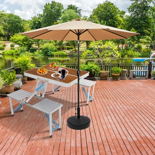 136*85.5*67cm 50kg Aluminum Alloy Table And Chair One Piece Camping One Piece Table And Chair Wood Grain Color view 6
