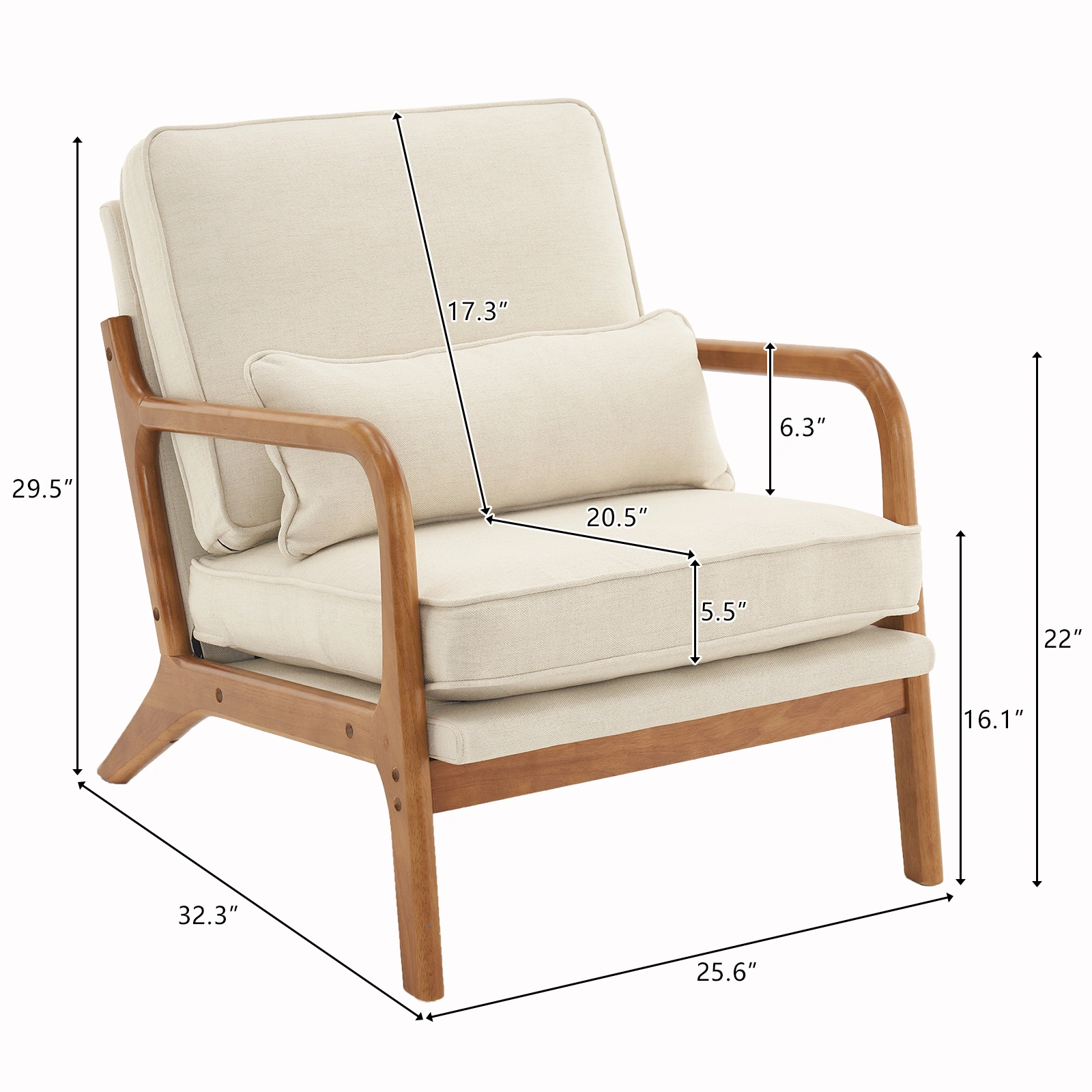 Oak Armrest Oak Upholstered Single Lounge Chair Indoor Lounge Chair Off-White view 12