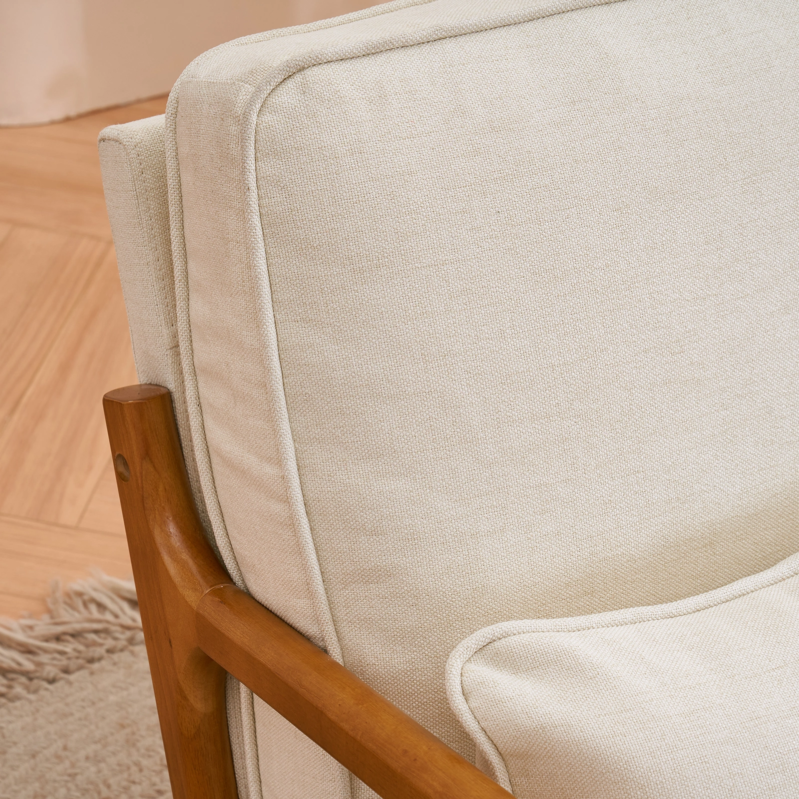 Oak Armrest Oak Upholstered Single Lounge Chair Indoor Lounge Chair Off-White view 14