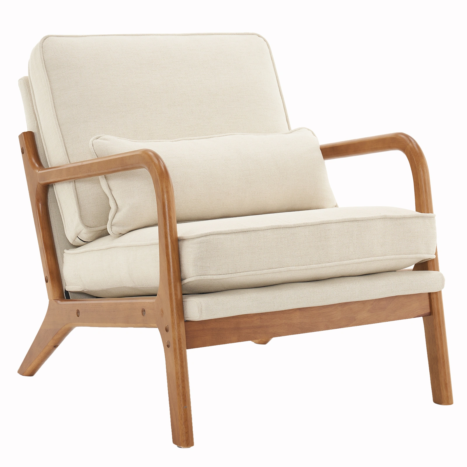Oak Armrest Oak Upholstered Single Lounge Chair Indoor Lounge Chair Off-White view 3