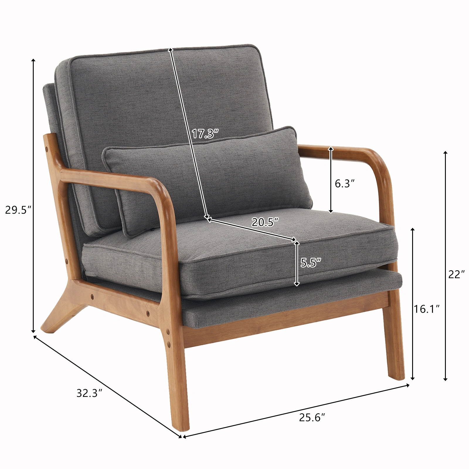 Oak Armrest Oak Upholstered Single Lounge Chair Indoor Lounge Chair Dark Grey view 13
